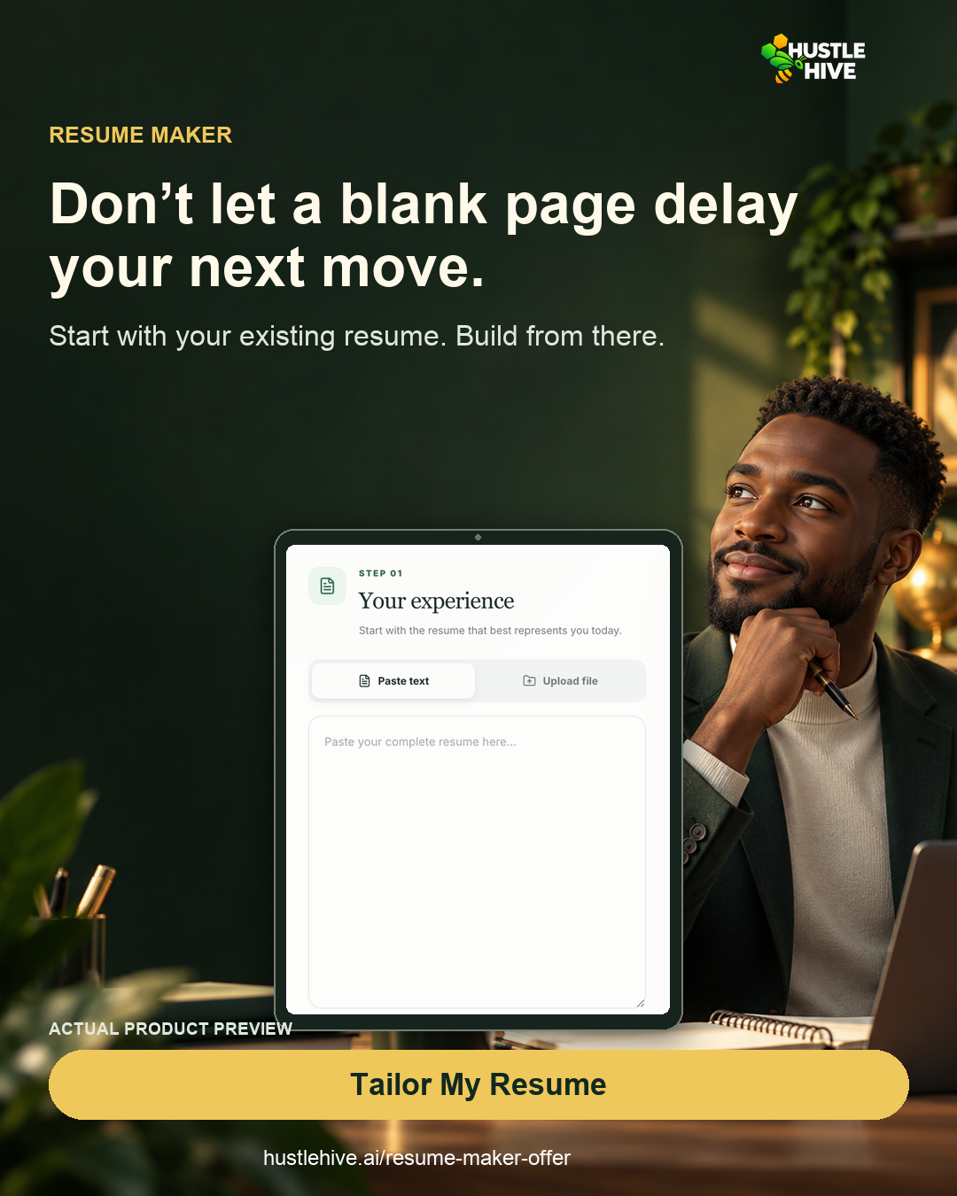 Hustle Hive Ai Facebook ad: Tailor Your Resume. Apply Smarter.
