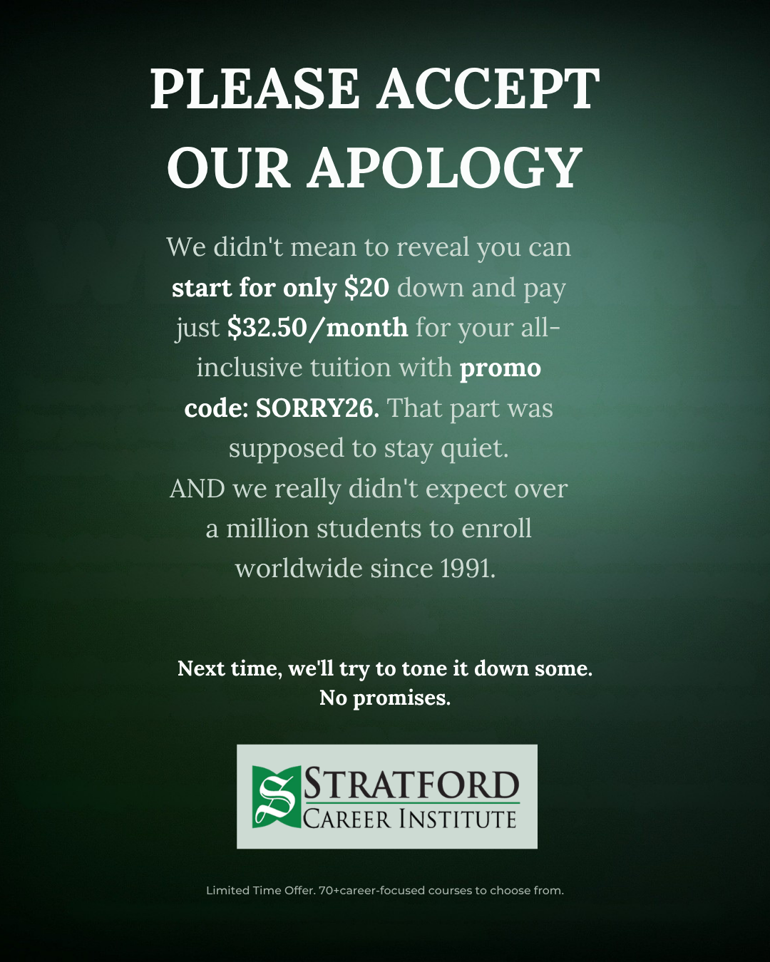 Stratford Career Institute Facebook ad: Train for the Career You Want-Study at Home on Your Schedule