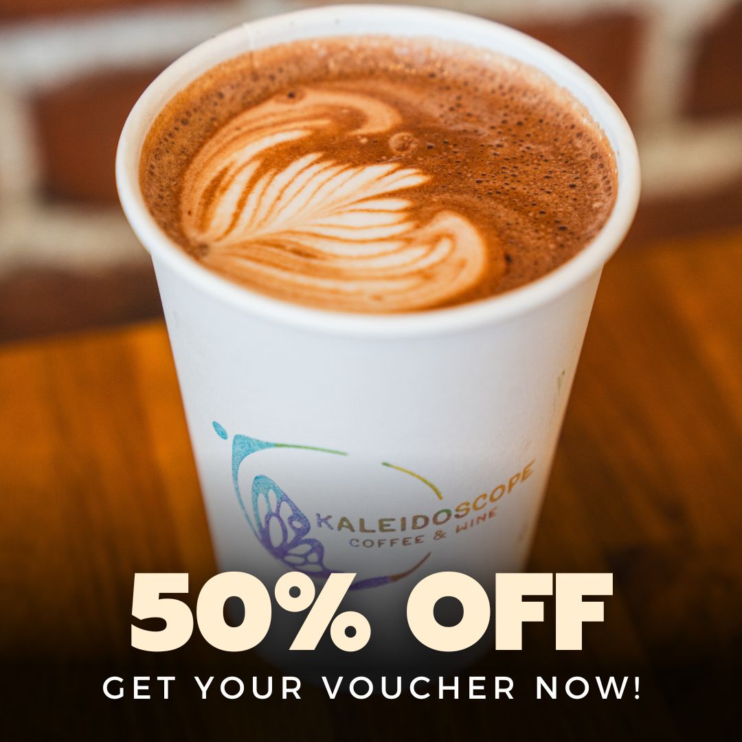 Kaleidoscope Coffee Facebook ad: 50% OFF Coffee Sip More, Spend Less