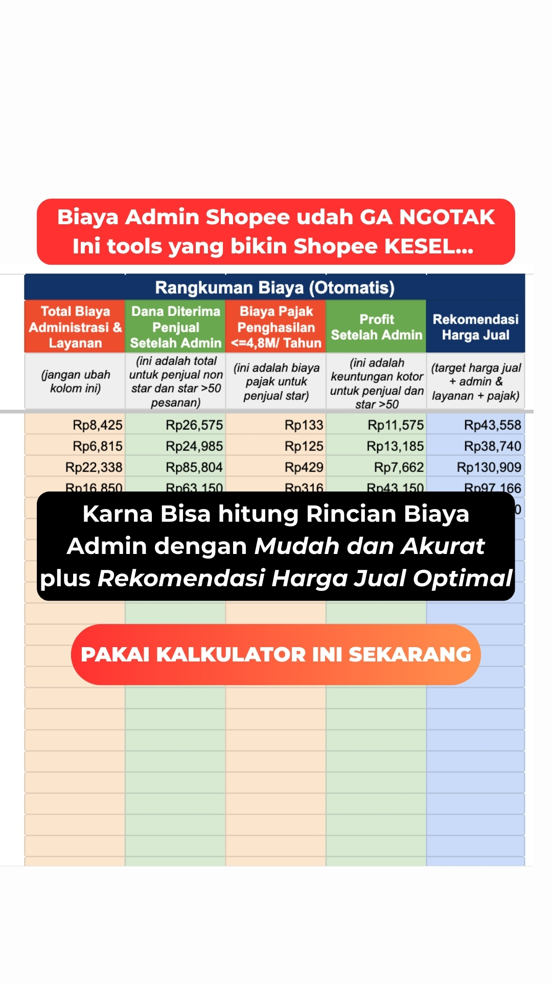 Arvin William Facebook ad: Kalkulator Biaya Admin Shopee 2026