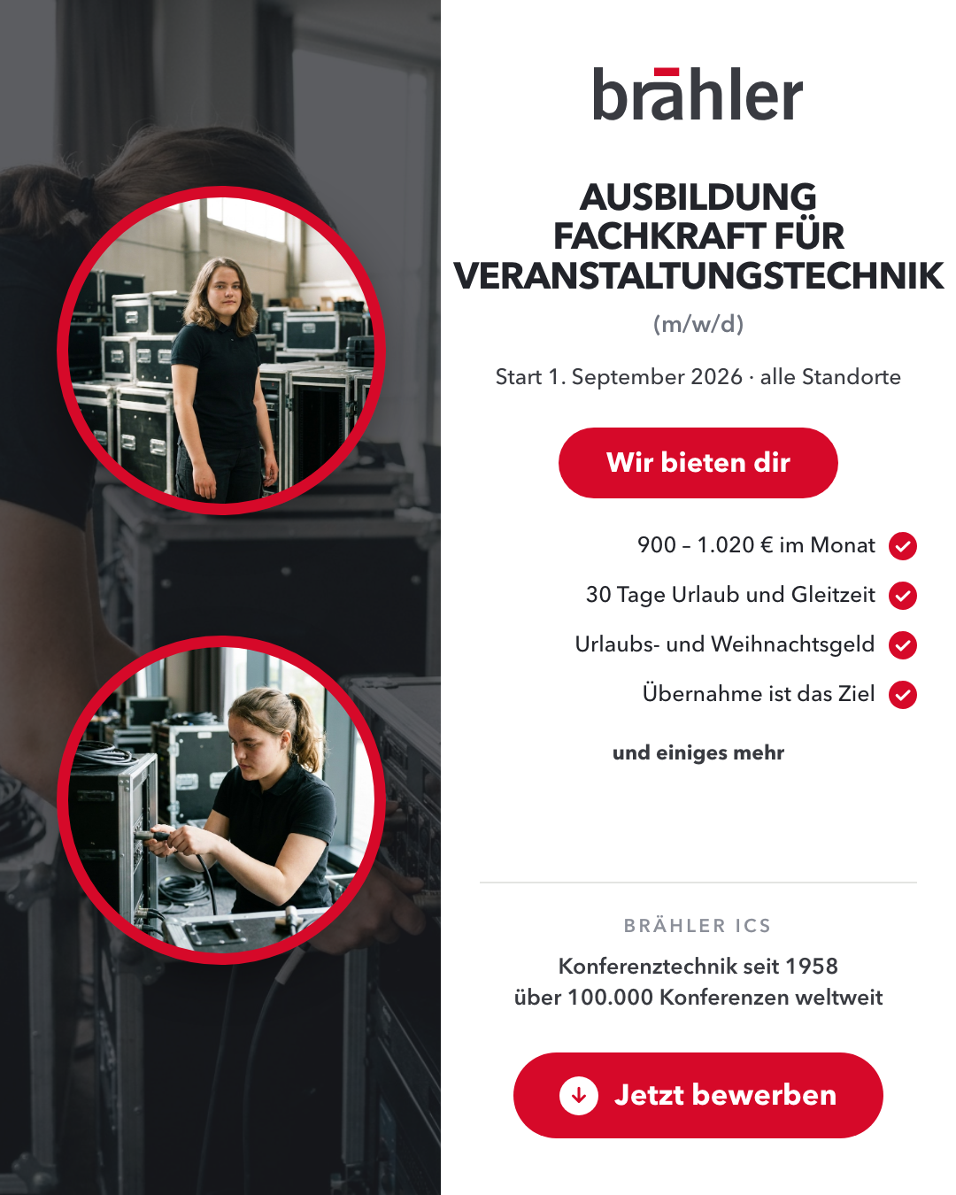 Brähler ICS Konferenztechnik Facebook ad: Bewerben in drei Minuten