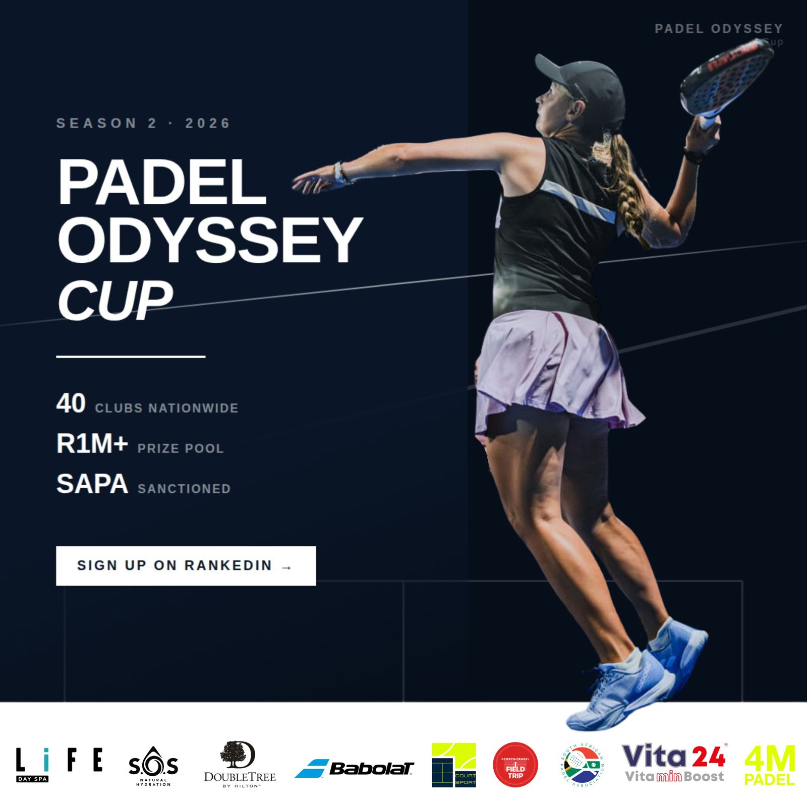Padel Odyssey Facebook ad: REPRESENT YOUR CLUB. COMPETE NATIONWIDE. PADEL ODYSSEY