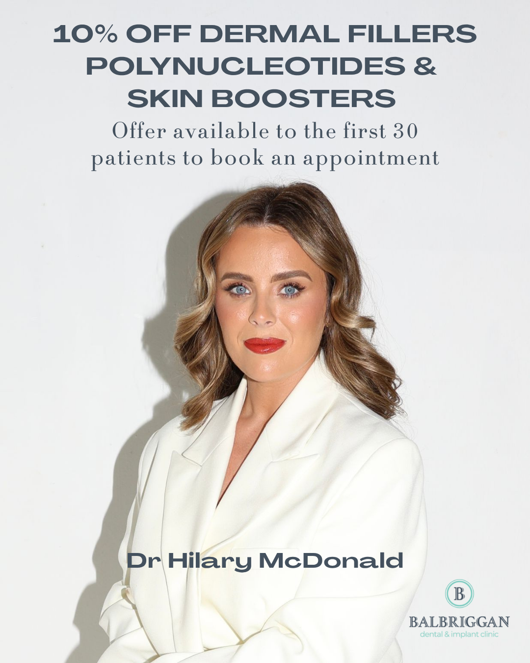 Balbriggan Dental & Implant Clinic Facebook ad: 10% OFF DERMAL FILLERS, POLYNUCLEOTIDES & SKIN BOOSTERS