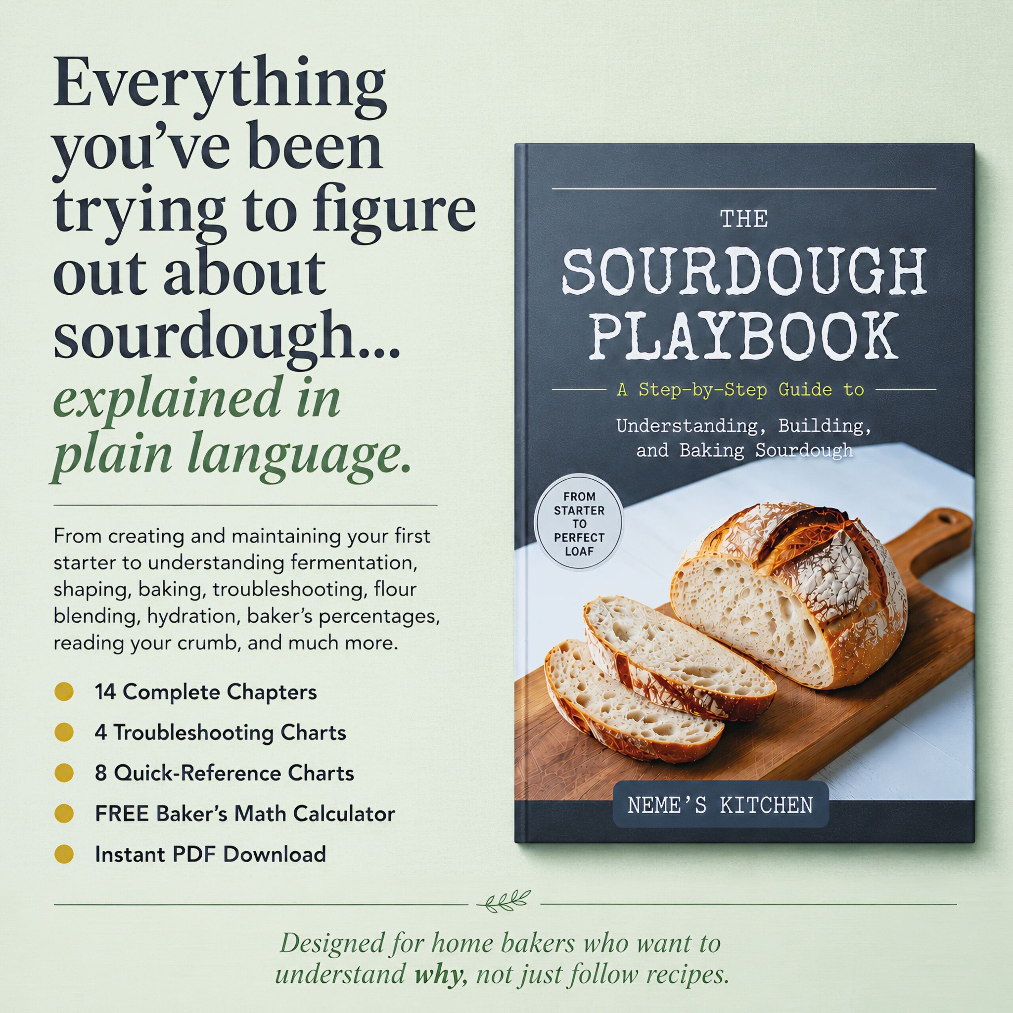 Neme's Kitchen Facebook ad: Long before The Sourdough Playbook existed, one question…