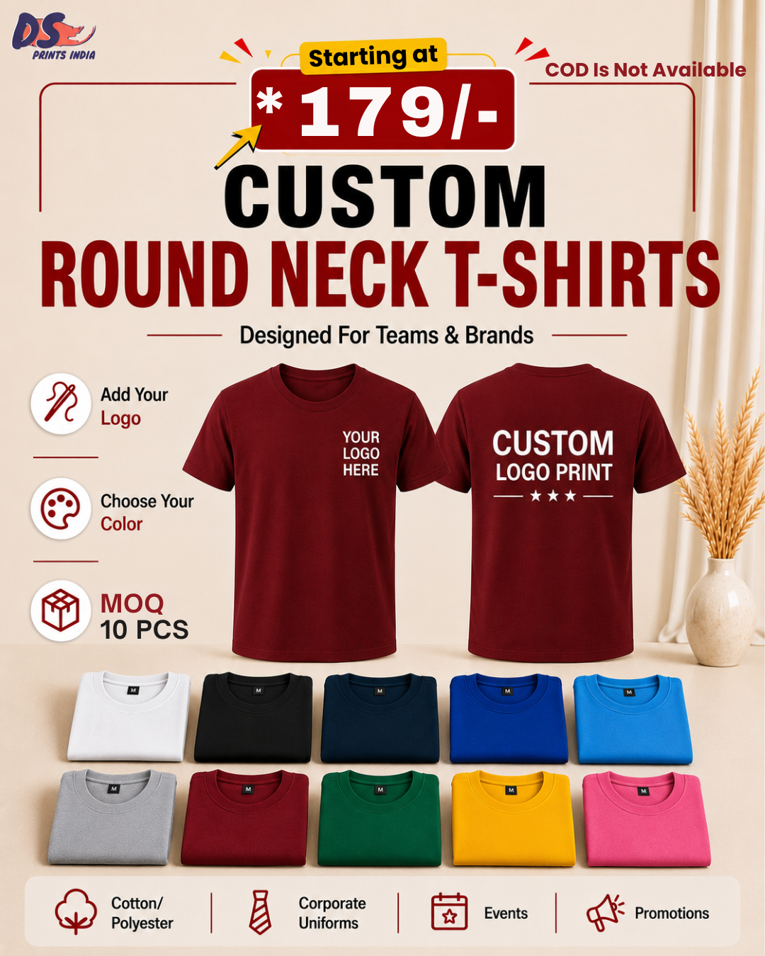 DS Prints India Facebook ad: Custom Printed T-Shirts for Your Team