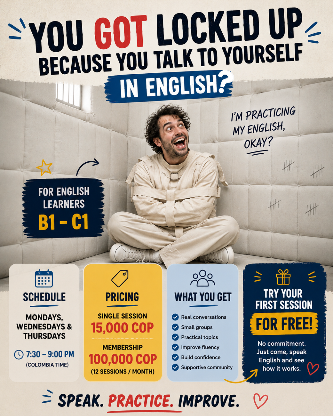 Chatty - Online English Speaking Club Facebook ad: Your first session is FREE!