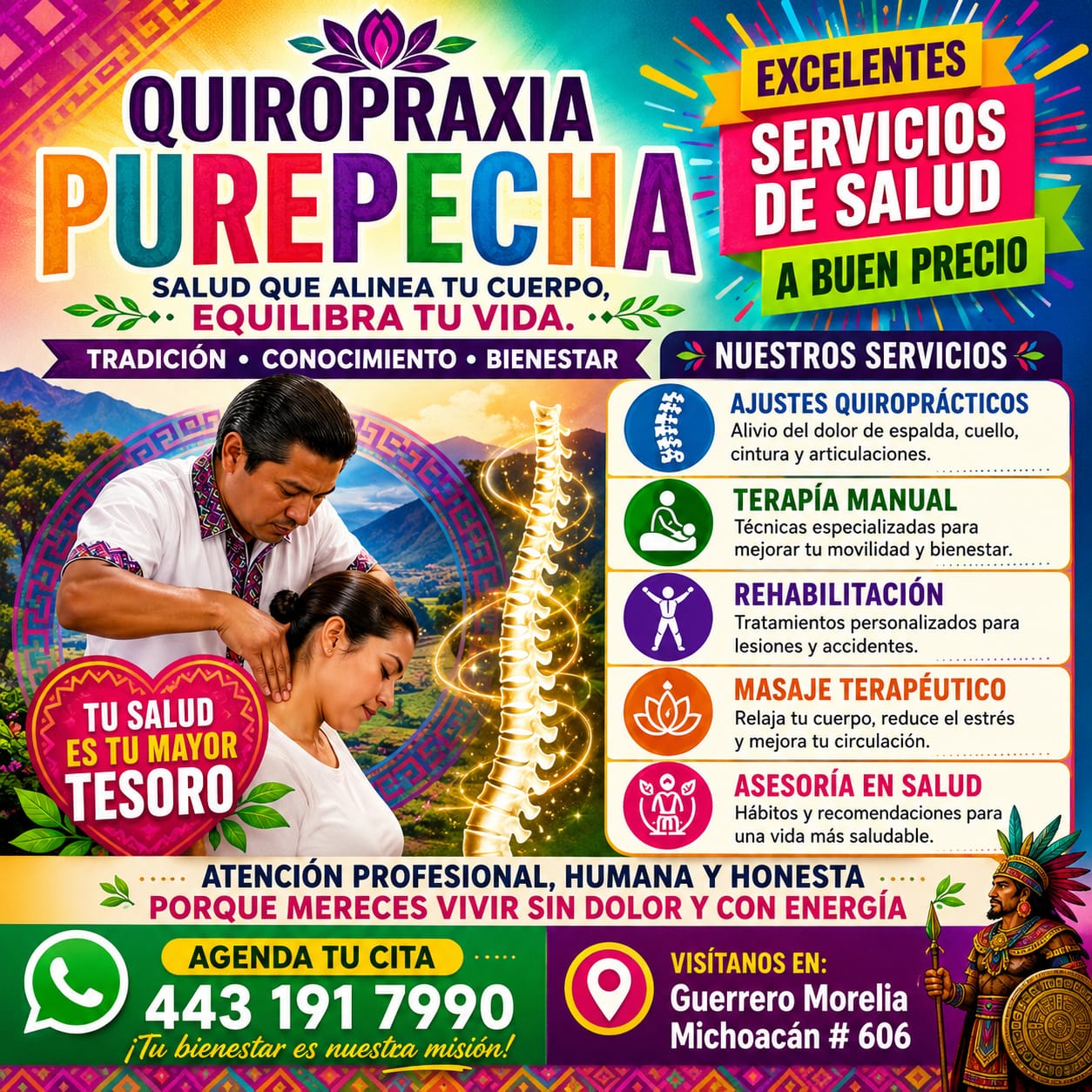 Quiropraxia purépecha Facebook ad: Bienestar y Tradición en Morelia