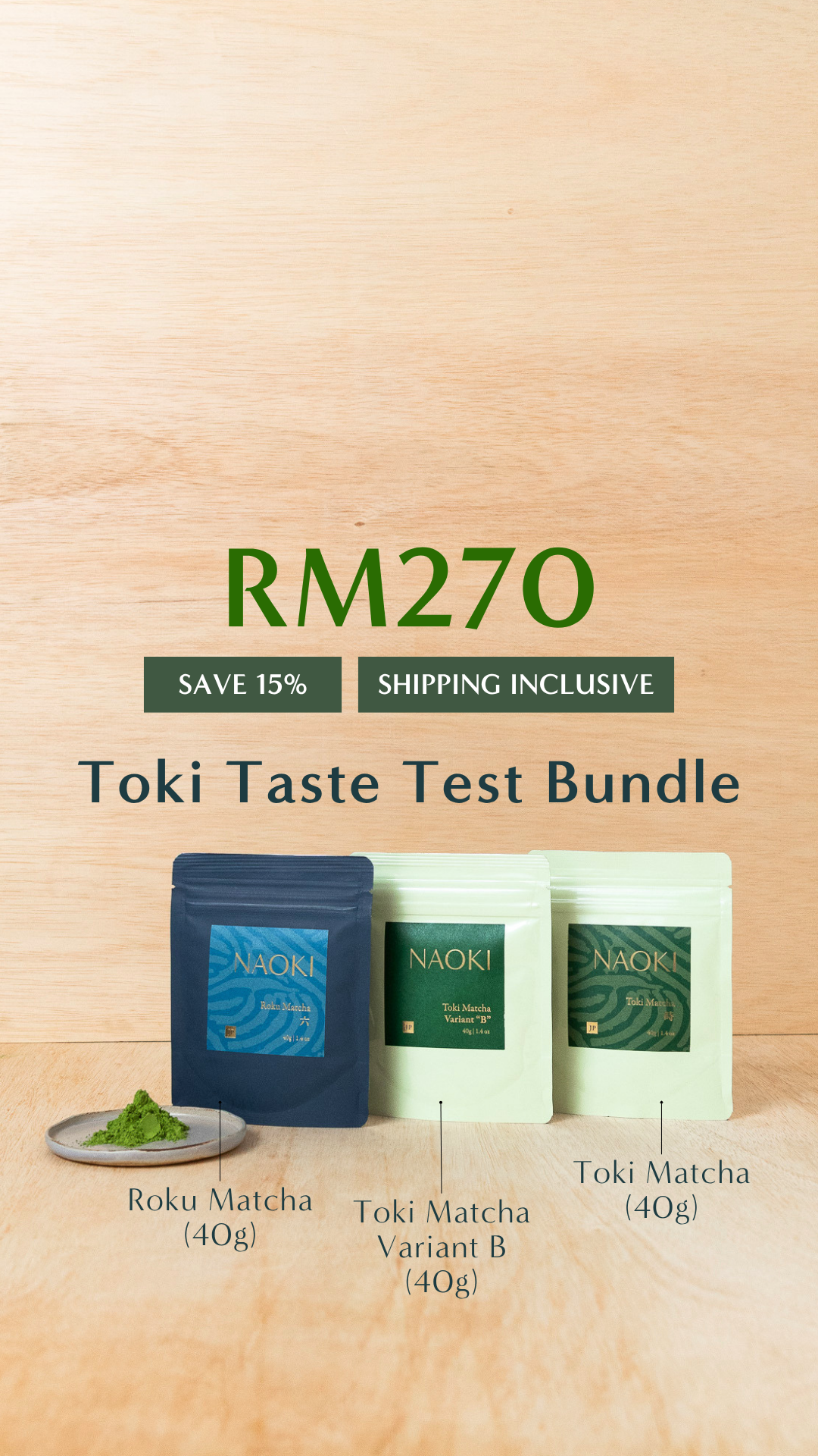 Naoki Japan Facebook ad: Save 15% | Naoki Matcha Japan Taste Test Bundle
