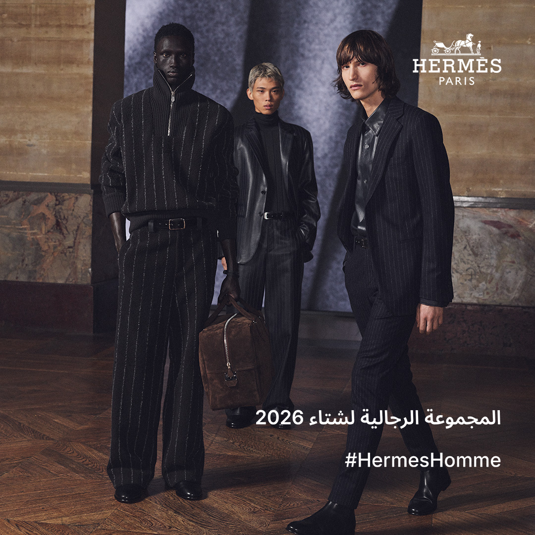 Hermès Facebook ad: اكتشف تشكيلة شتاء 2026 للرجال؛ تصميمٌ أصيل يفيض…