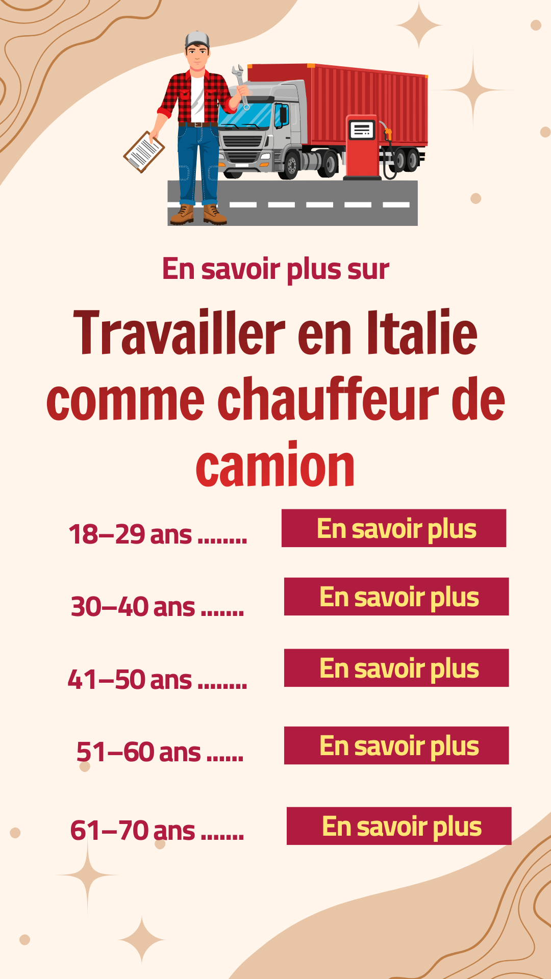 Job Shop Facebook ad: Travailler en Italie en tant que chauffeur routier.