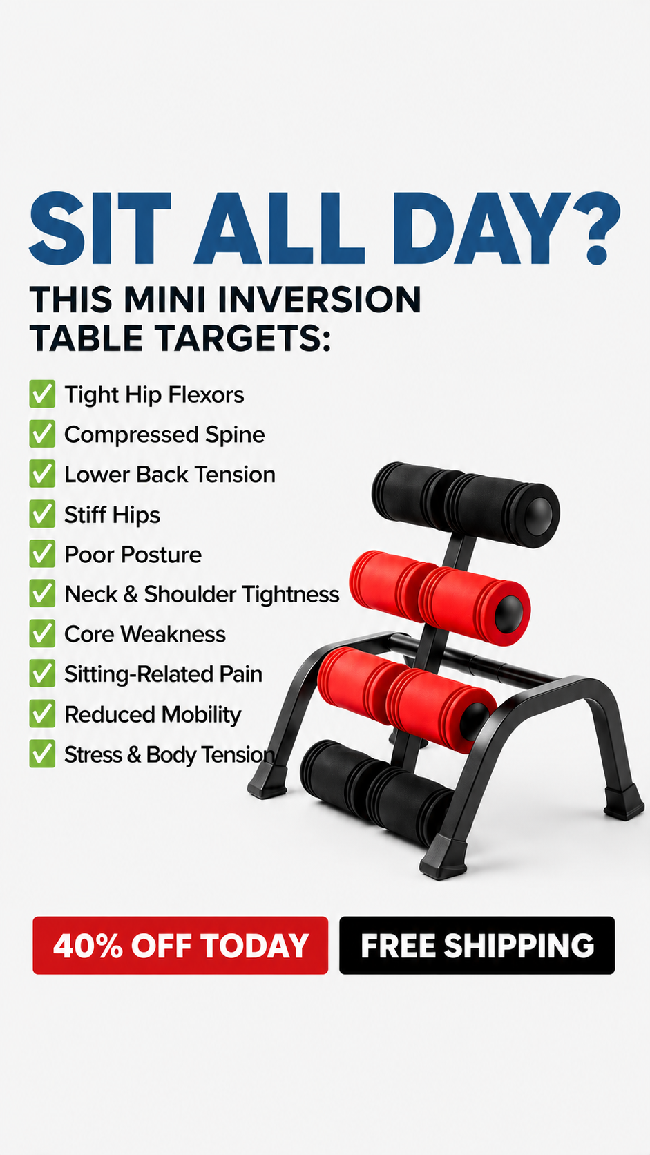 VitaSense Facebook ad: Decompress Your Back In 10 Minutes