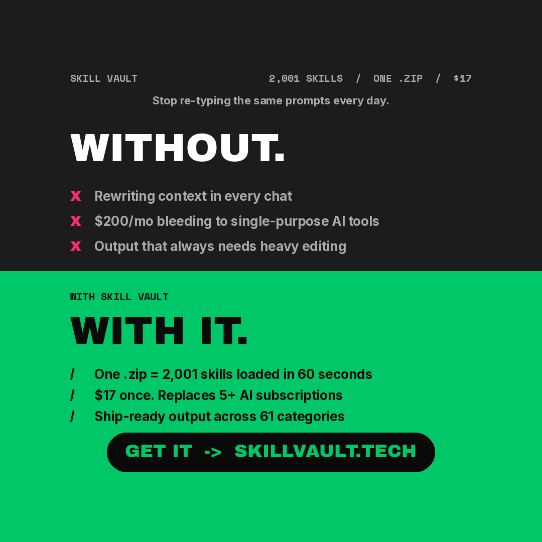 Skill Vault Facebook ad: 2,001 Claude Skills, One File
