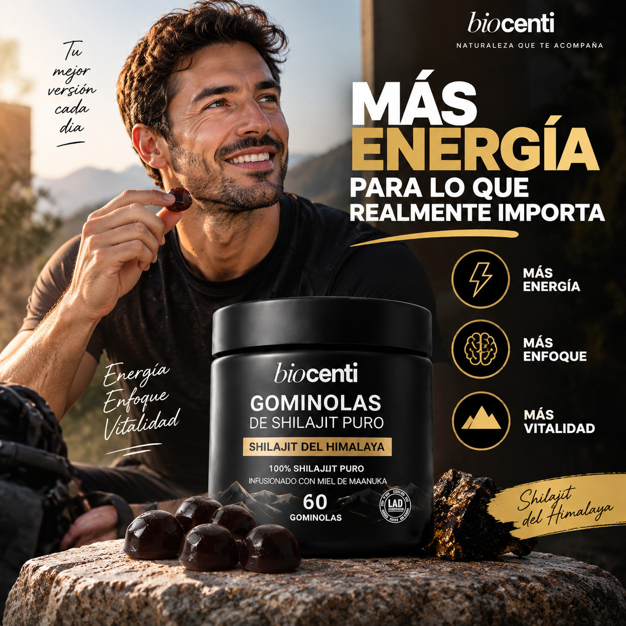 Biocenti Facebook ad: Shilajit sin báscula ni drama