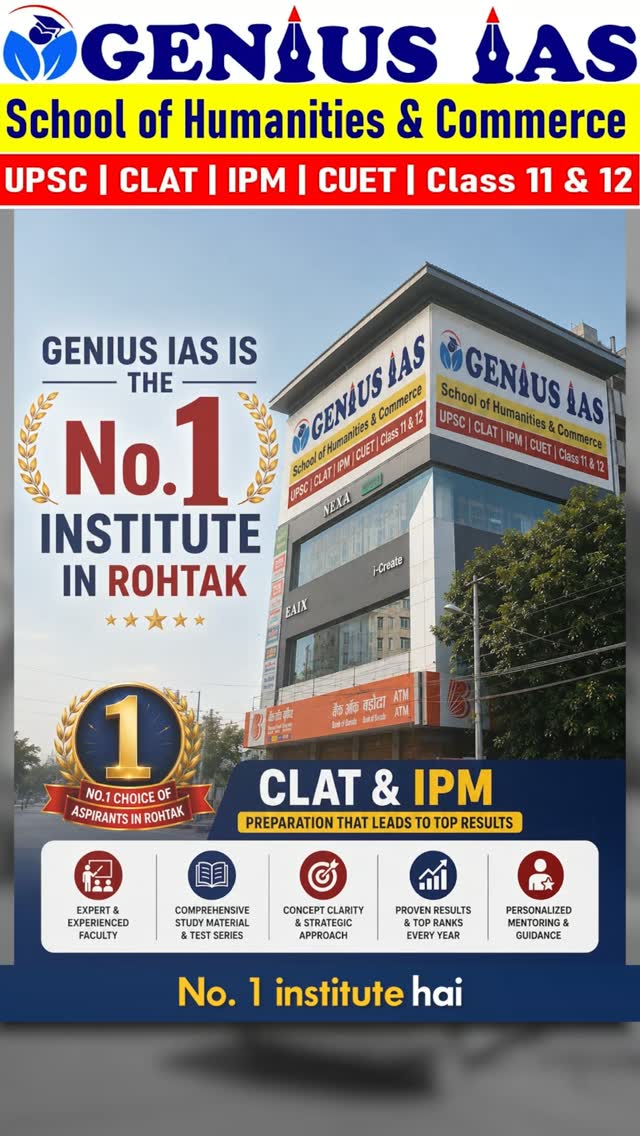 Genius IAS School Facebook ad: ROHTAK’S DESTINATION FOR CLAT & IPM PREPARATION!