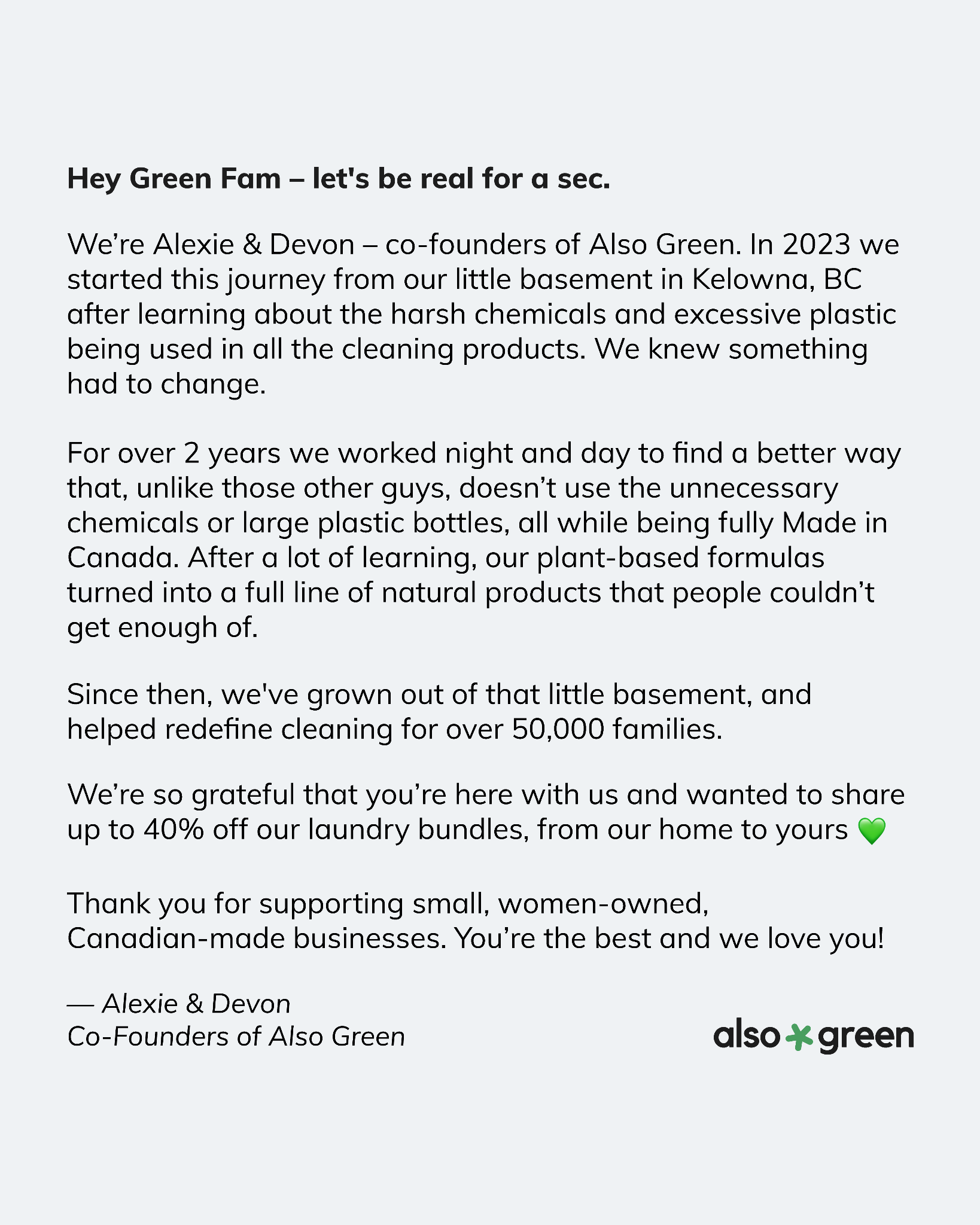 Also Green Facebook ad: Proudly Made in Canada