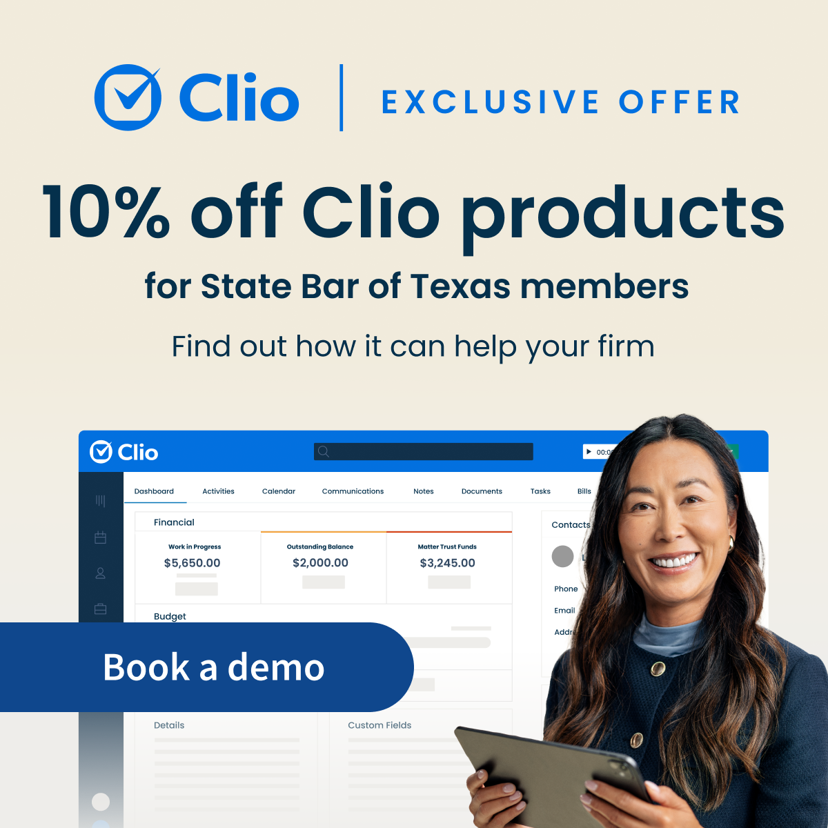Clio - Cloud-Based Legal Technology Facebook ad