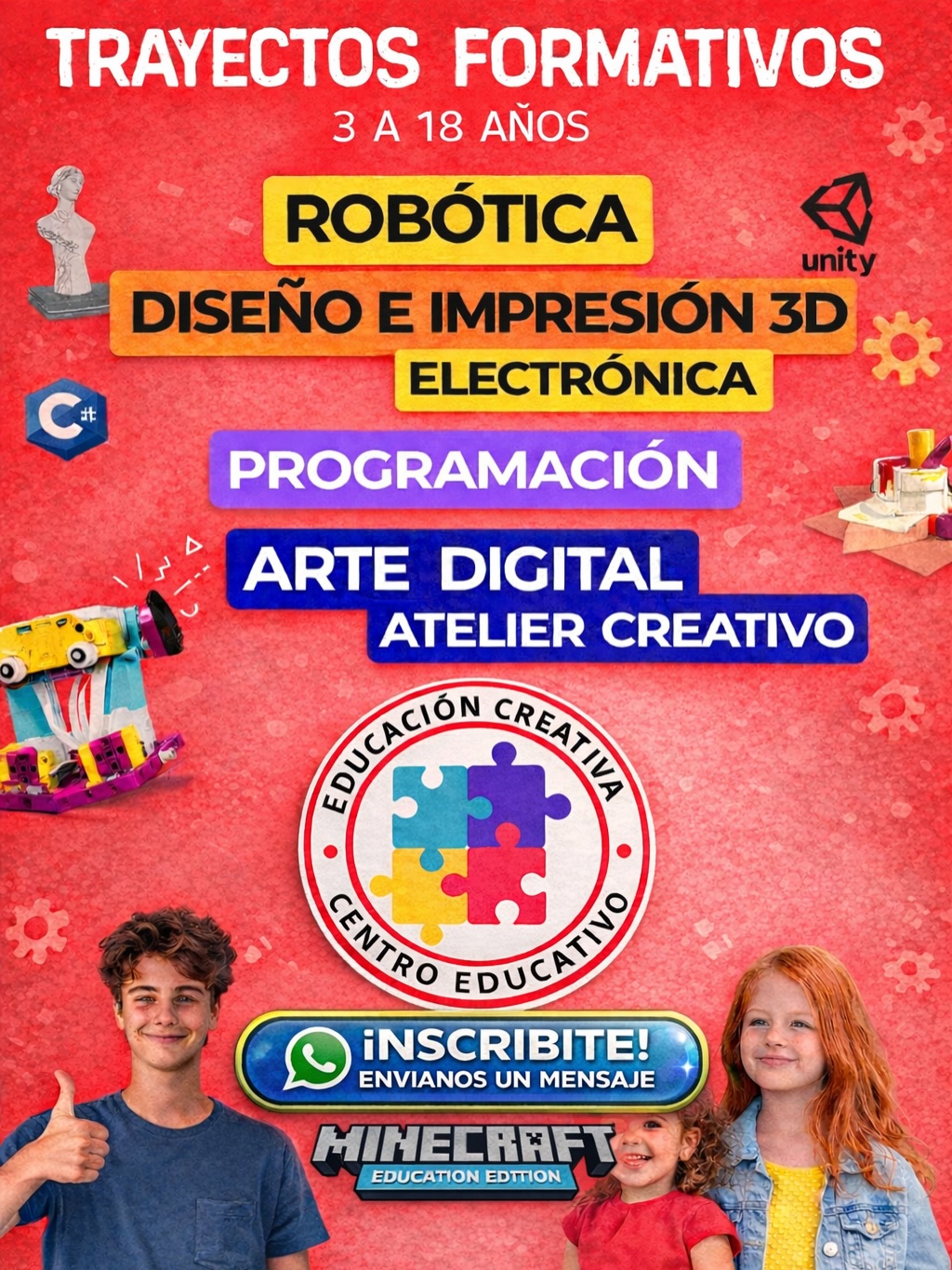 Educación Creativa Facebook ad: Tu hijo/a no solo aprende… crea, piensa y…