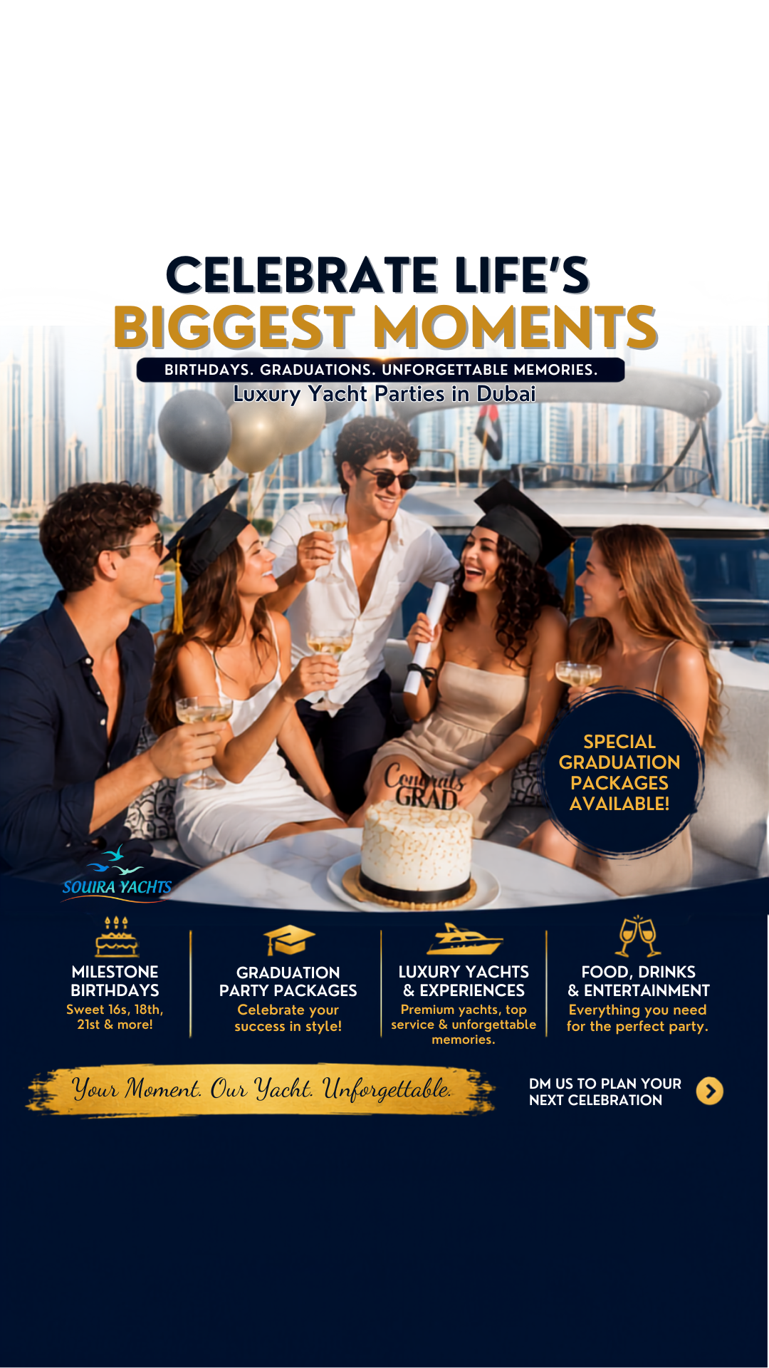Souira Yachts Facebook ad: Milestone Birthdays On A Yacht