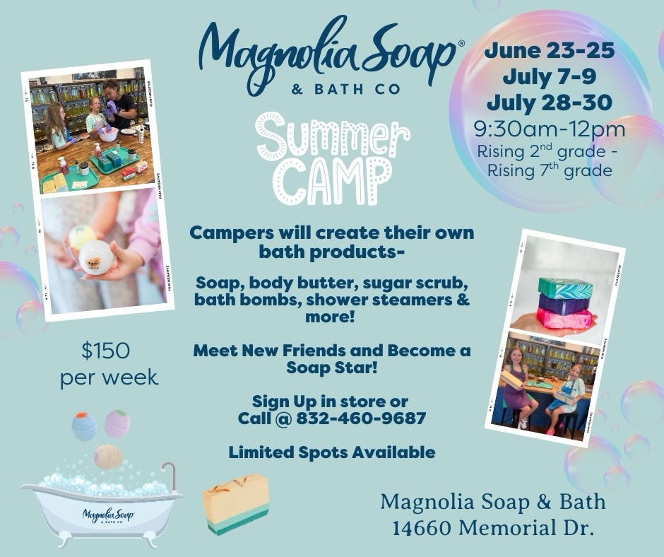 Magnolia Soap and Bath Co Houston Memorial Facebook ad: Time is running out for June Summer Camp…
