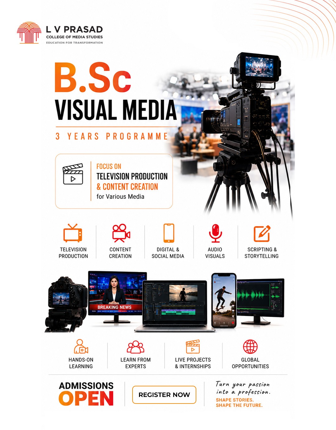 L V Prasad College of Media Studies Facebook ad: Join B.Sc Visual Media