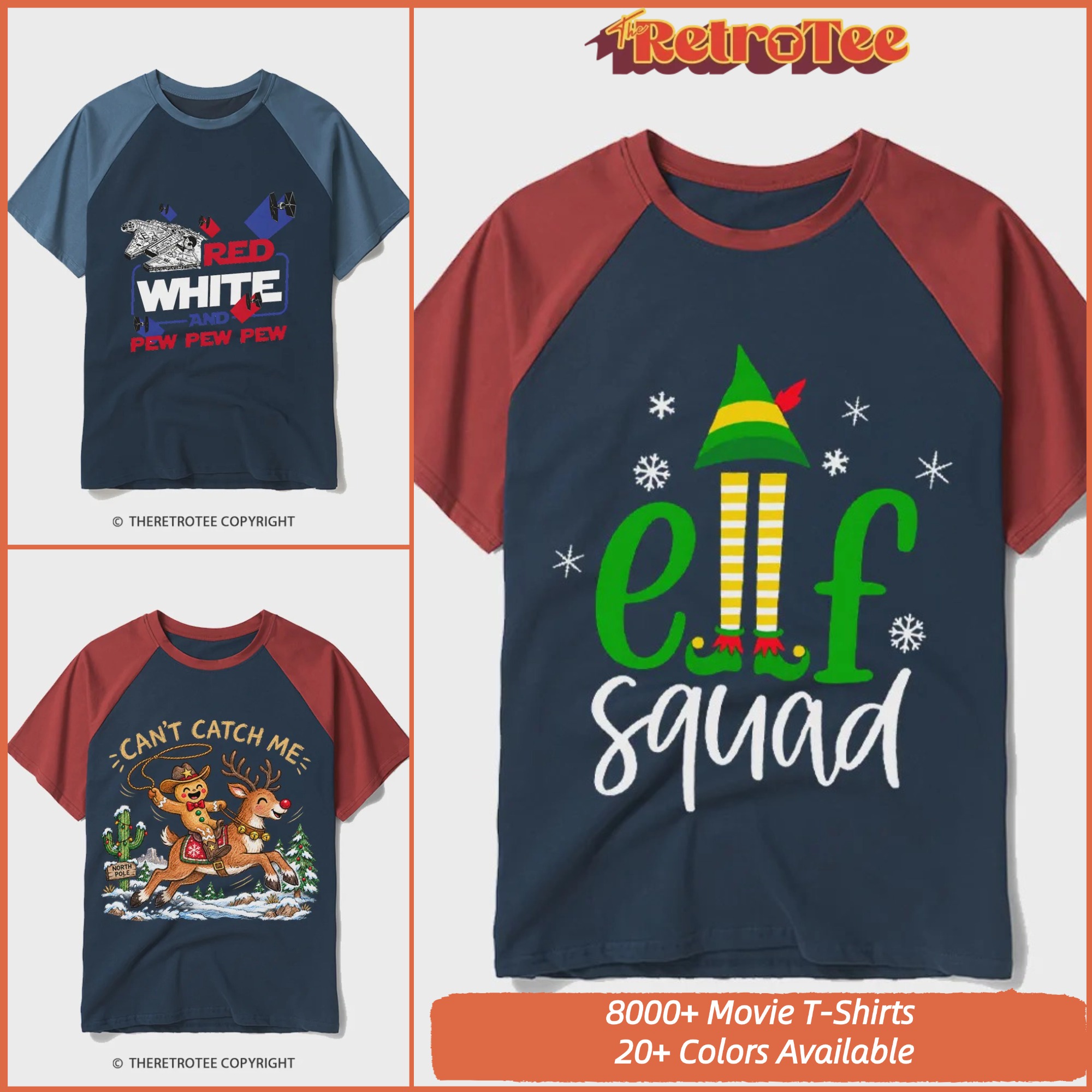 The RetroTee Facebook ad: 8,000+ Movie Tee Styles · 20+ Colors