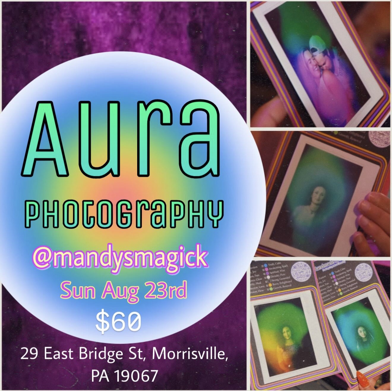 Handmade Mystic Healing Crystals and Jewelry Facebook ad: Aura Photography @ Mandy’s Magick