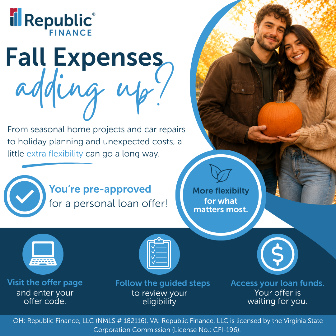 Republic Finance Facebook ad: Fall expenses adding up?