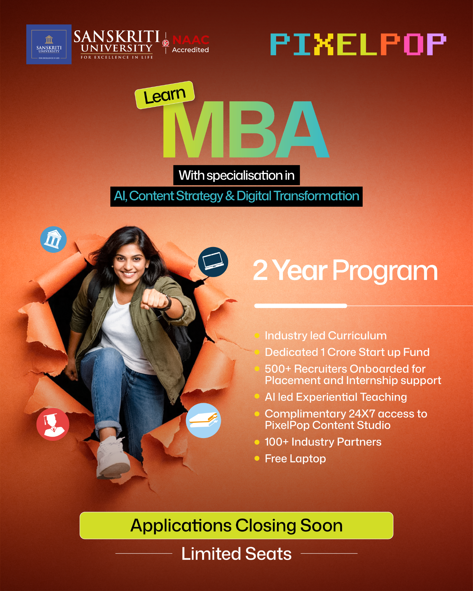 PixelPop Academy Facebook ad: MBA Admissions Open 2026