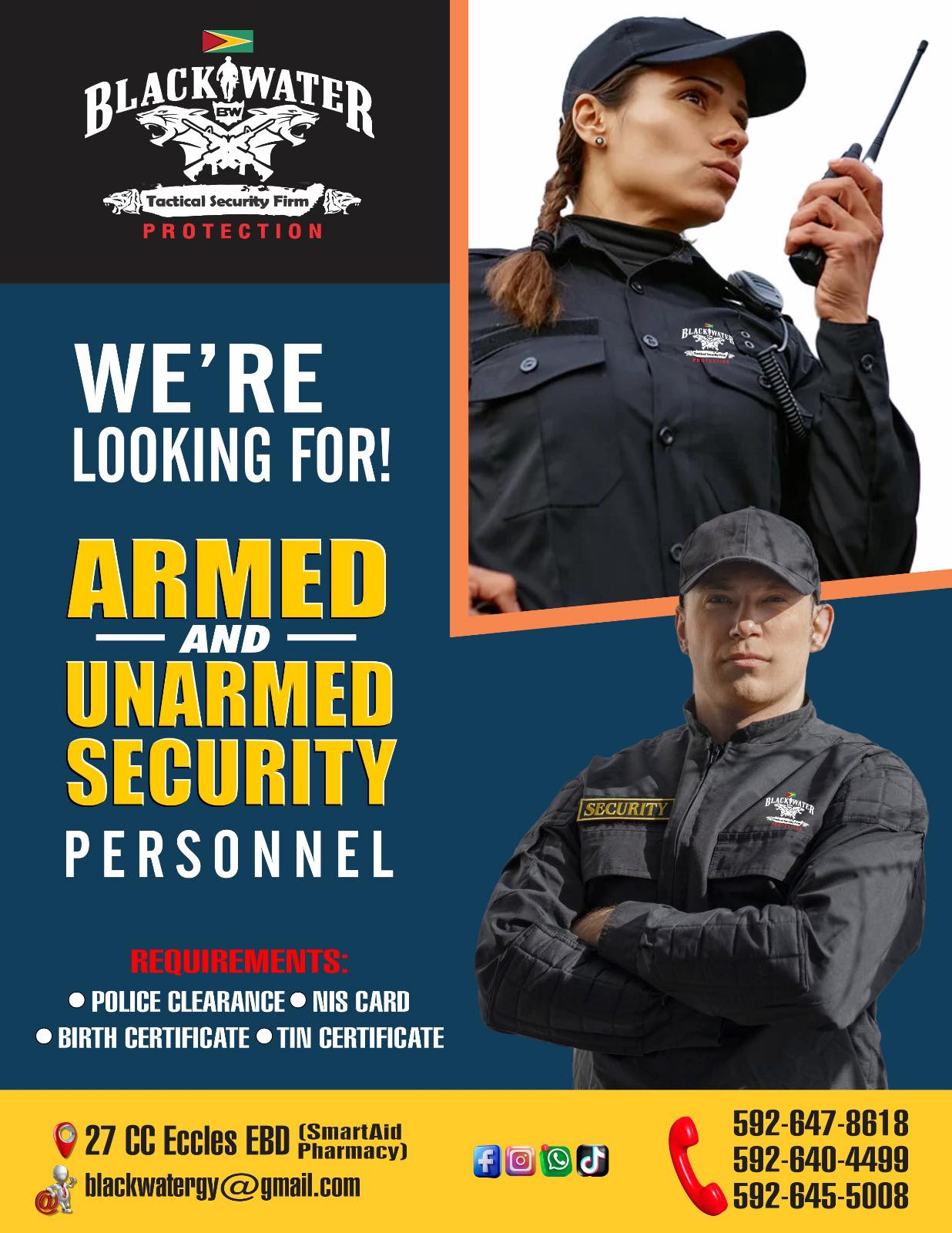 BlackWater Tactical Security Facebook ad: IMMEDIATE VACANCIES, BLACKWATER SECURITY