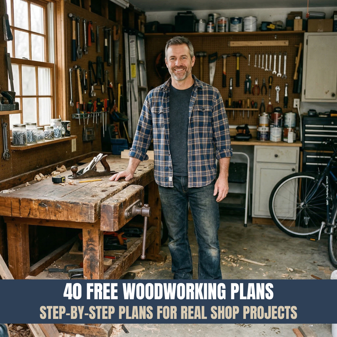 Walt's Wood Shop Facebook ad: 40 Free Woodworking Plans