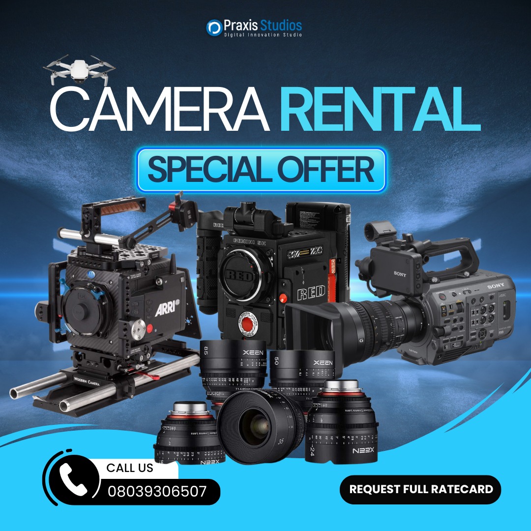 Praxis Studios Facebook ad: Rent industry-grade cameras, lenses, lighting, audio gear…
