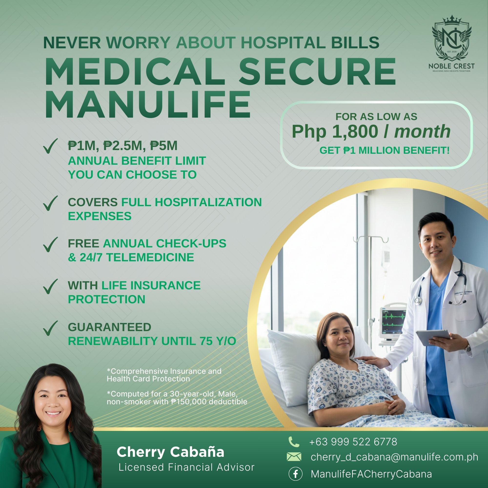 Manulife Financial Advisor Cherry Cabana Facebook ad: No More Stress Over Hospital Bills with Manulife…