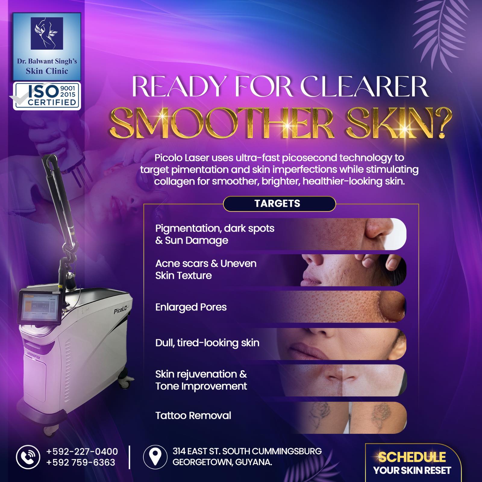 Dr. Balwant Singh's Skin Clinic Facebook ad: RESET YOUR SKIN WITH PICO LASER!