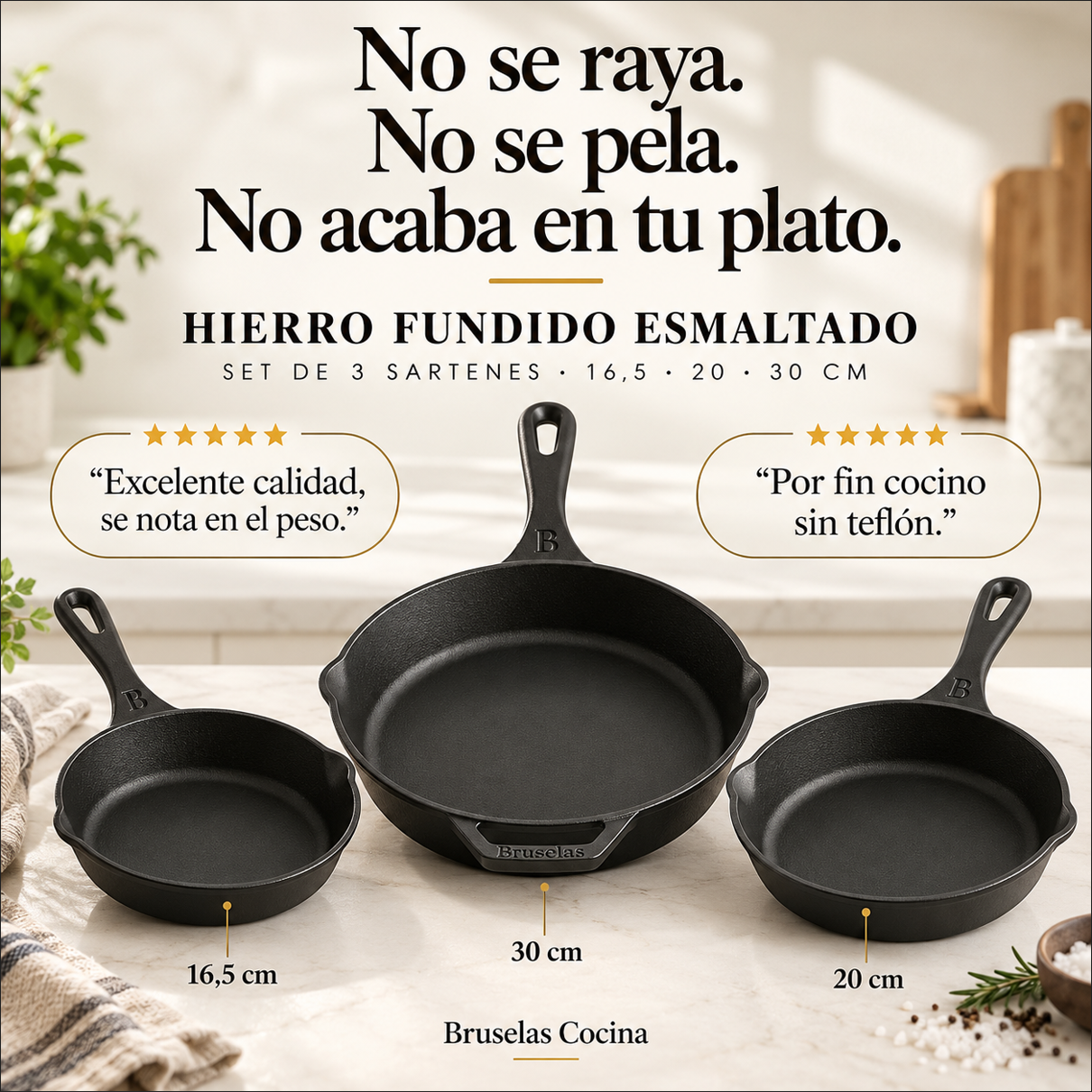 Bruselas Cocina Spain Facebook ad: Tu comida merece un sartén que no deje tóxicos.
