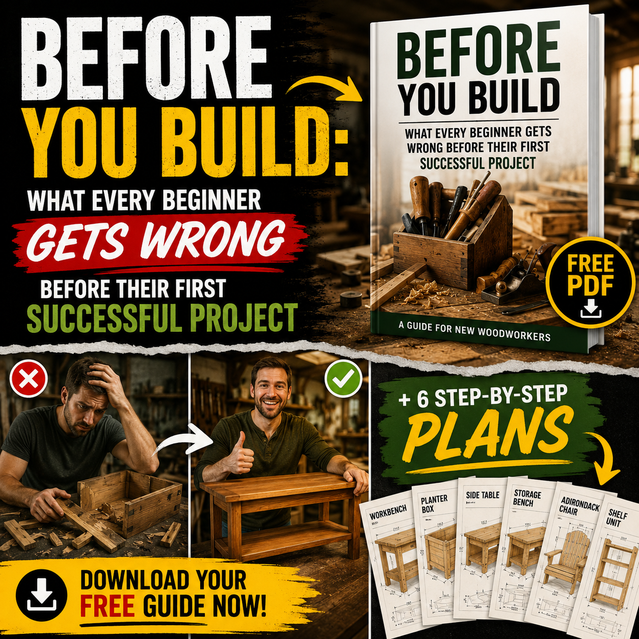 Working Wood Ideas Facebook ad: Download the free PDF and discover what I realized before…