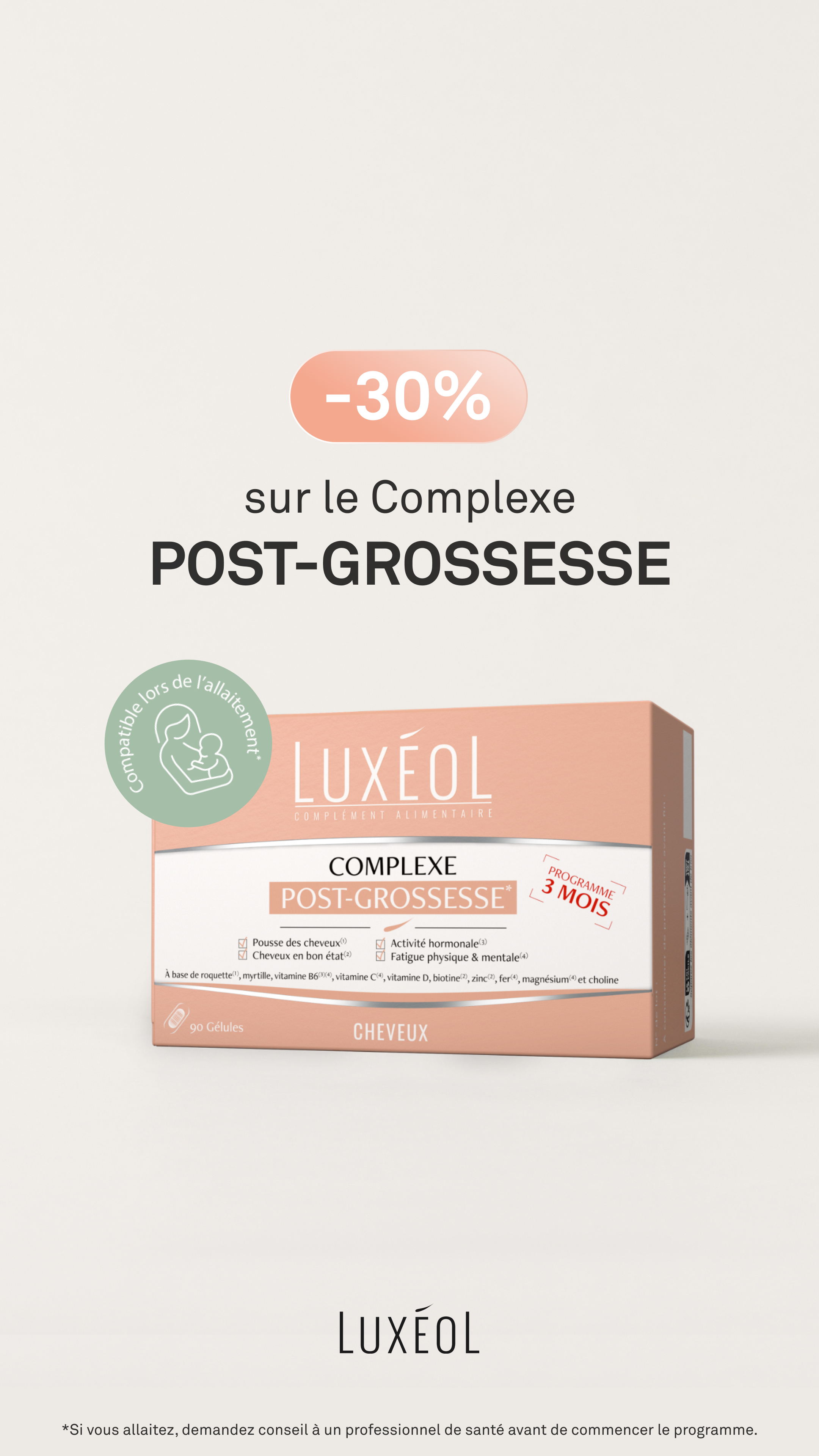 Luxéol Facebook ad: Complexe Post-Grossesse Luxéol