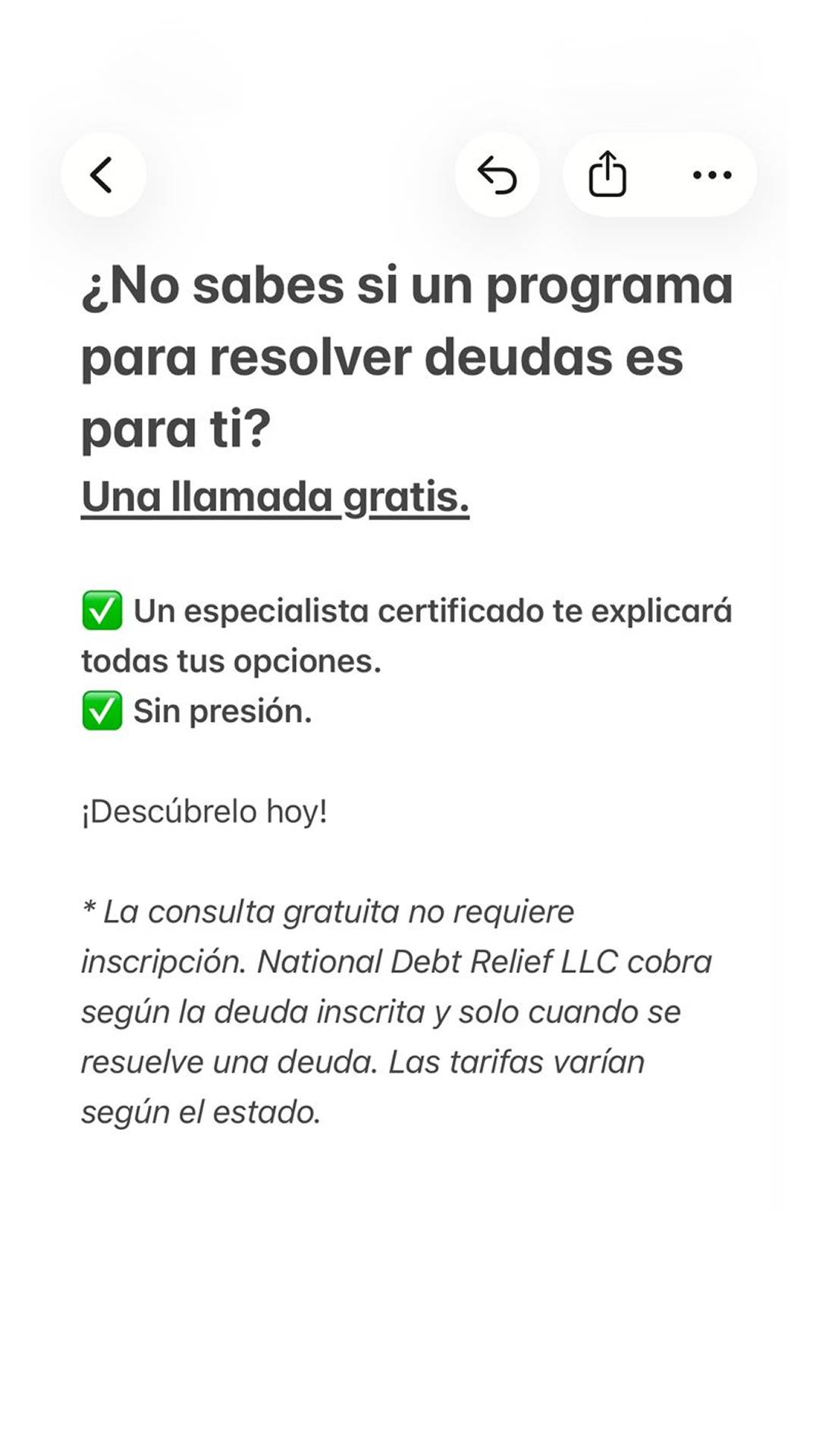 National Debt Relief Facebook ad
