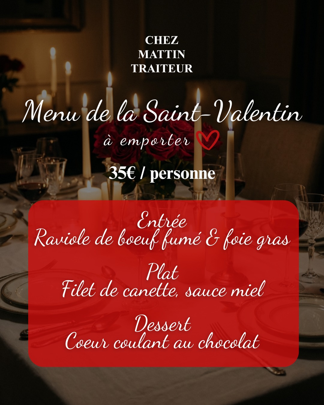 Chez Mattin Traiteur Facebook ad: Une Saint-Valentin à la maison… comme au restaurant!