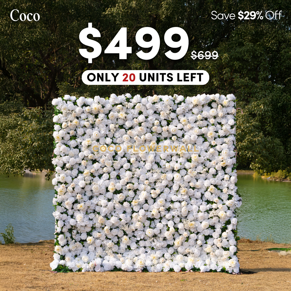 CoCo Flower Wall Facebook ad: Save 29% Off and Only 20 Units