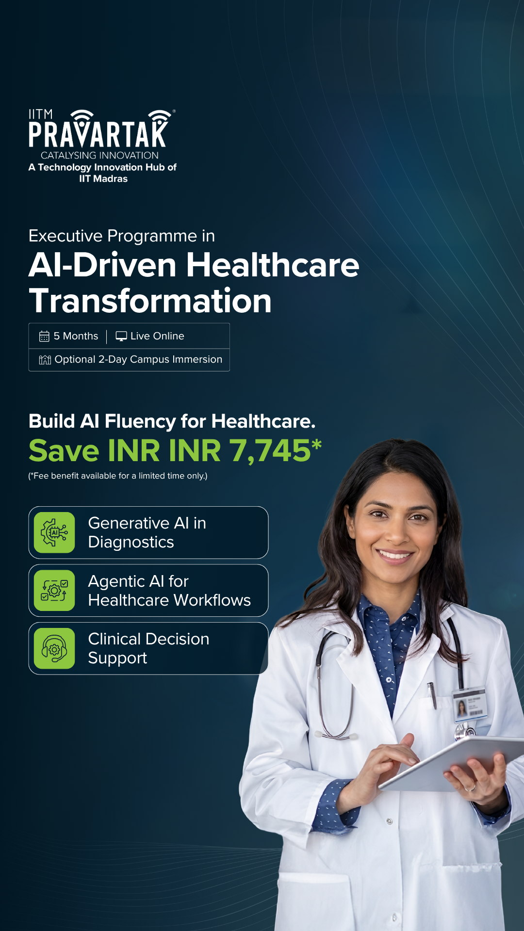 IITM Pravartak Executive Programme in AI-Driven Healthcare Transformation Facebook ad: Apply AI Across the Healthcare Value Chain