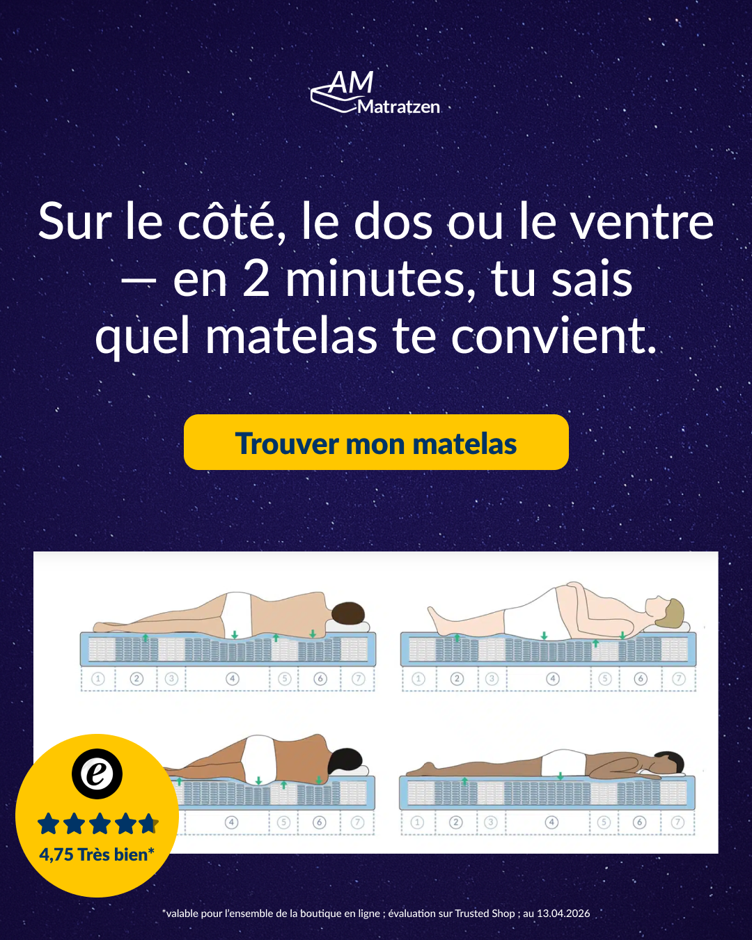 AMQ Sleep Facebook ad: Trouvez le matelas idéal pour vous →