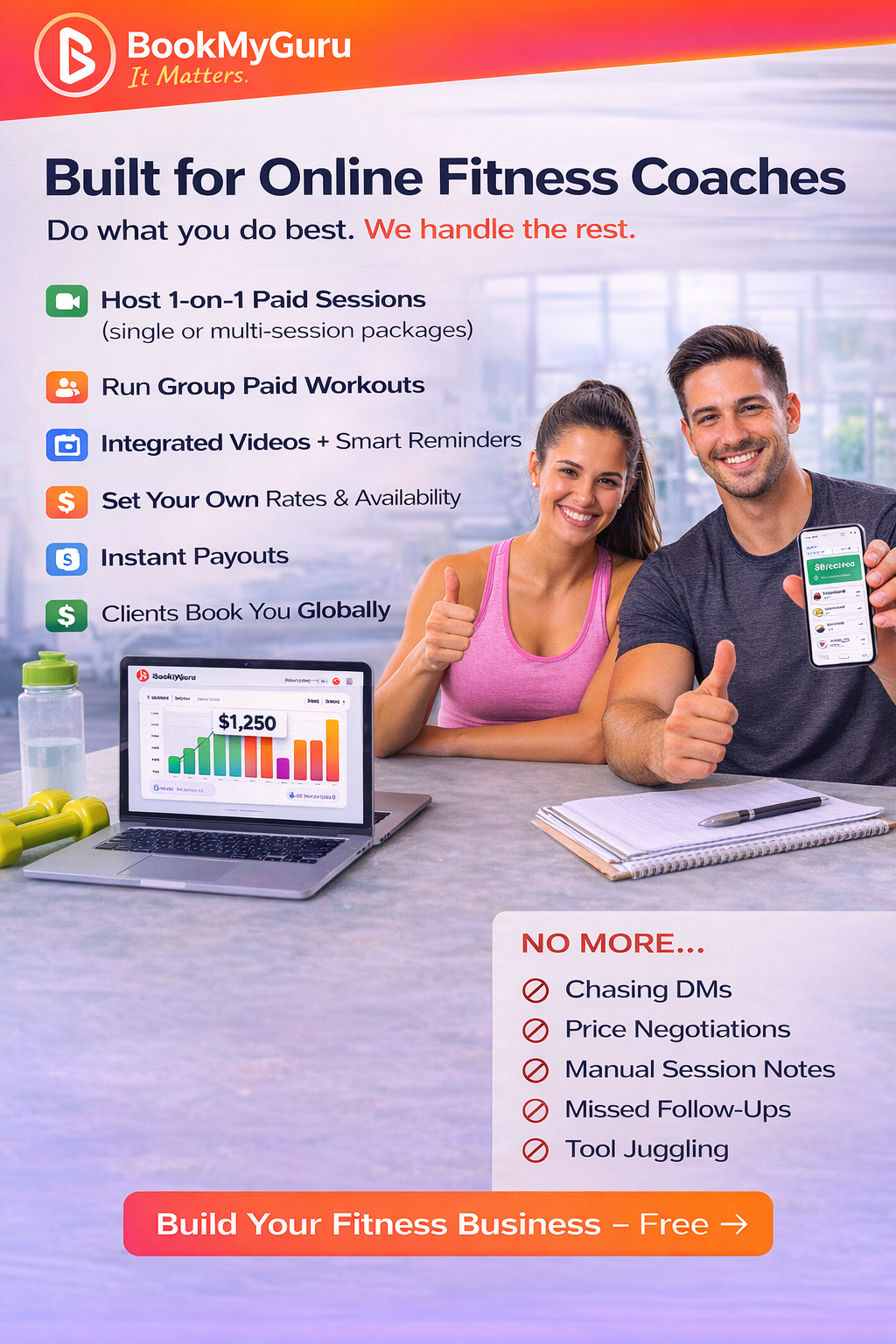 Book My Guru Facebook ad: Built for Online Fitness & Yoga Coaches