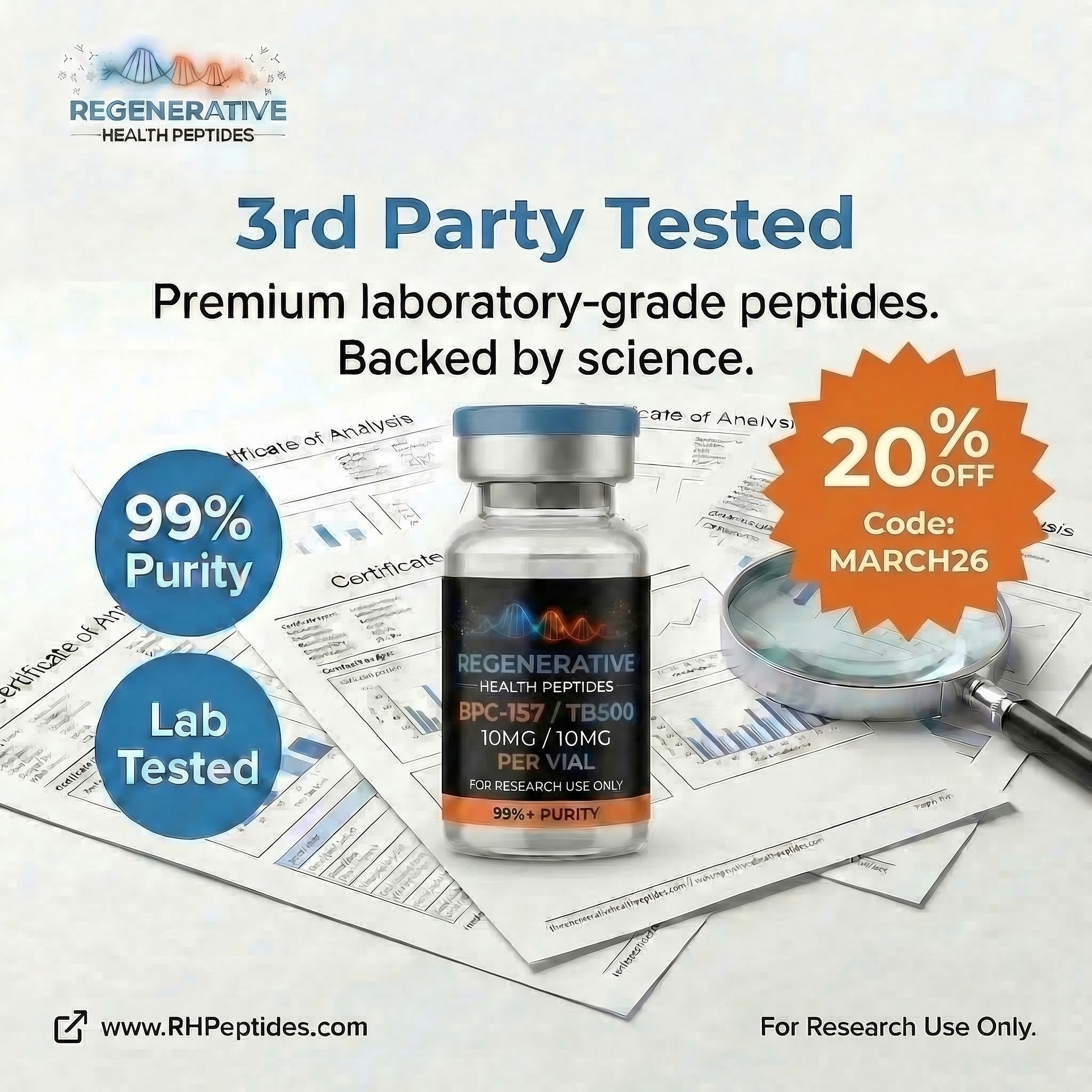 Regenerative Health Peptides Facebook ad: 3rd-Party Tested Research Peptides