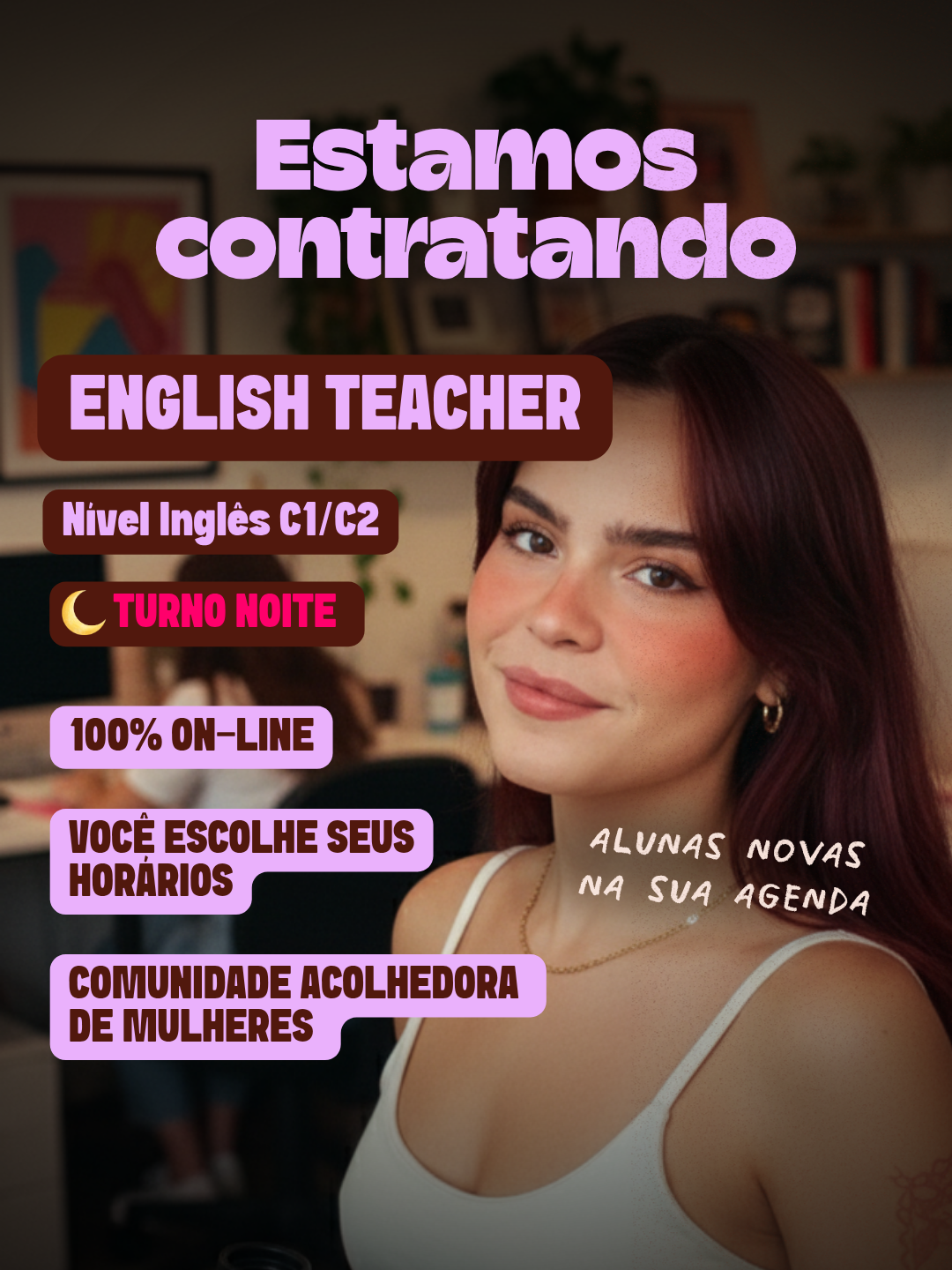 Solar English Facebook ad: Girl, Pare de adiar o seu Home Office!