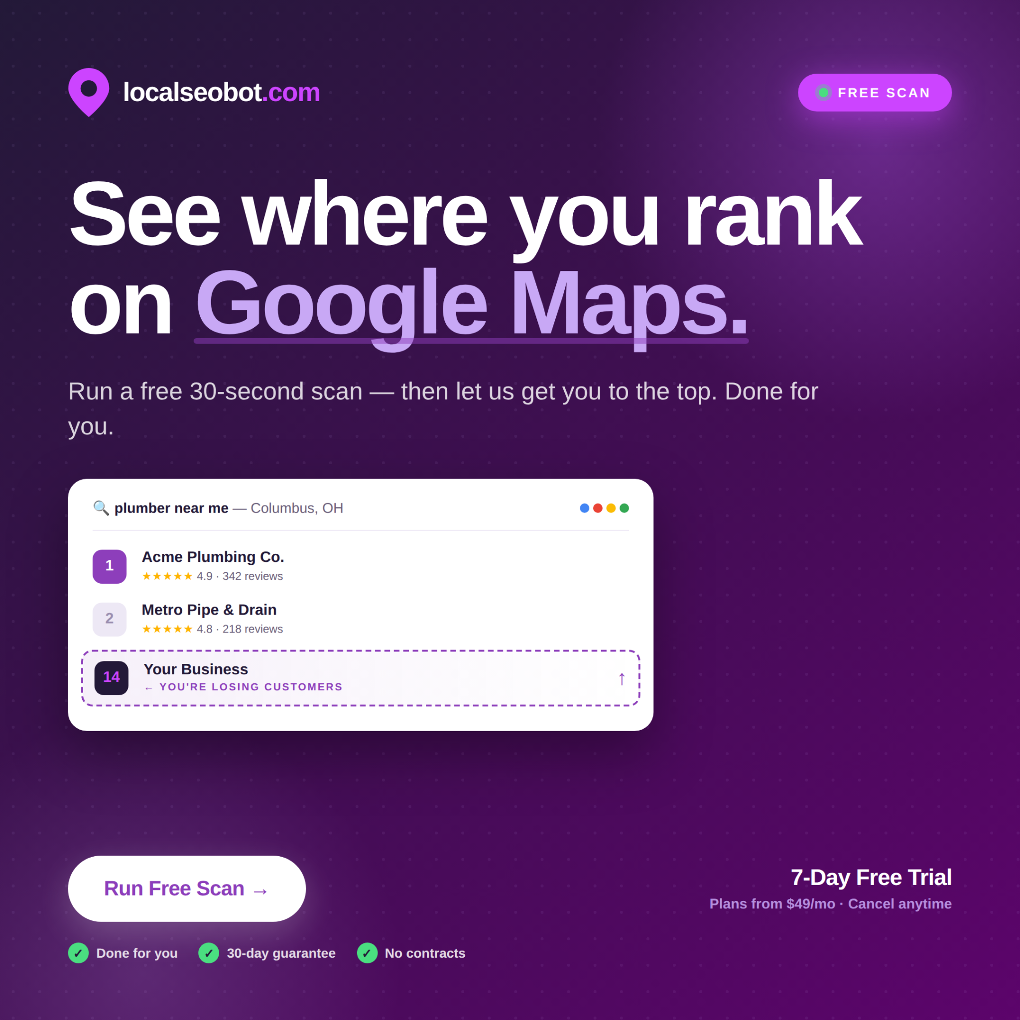 Local SEO Bot Facebook ad: See Where You Rank on Google Maps, Free