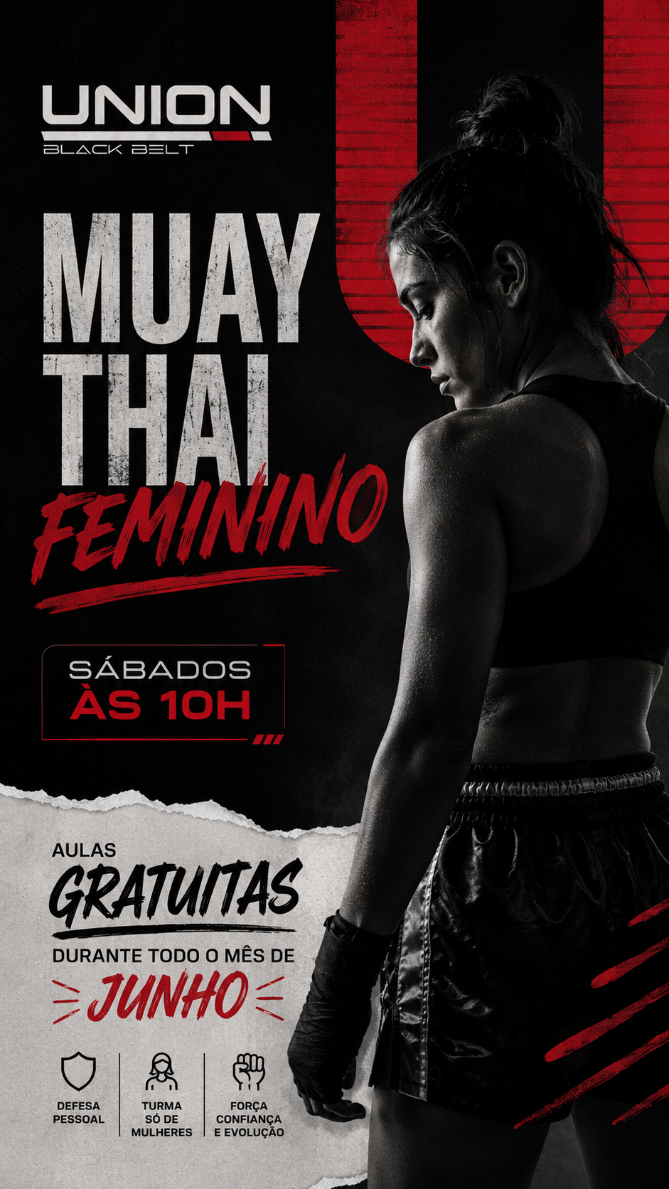 Union Black Belt Facebook ad: MULHER PREPARADA É MULHER MAIS SEGURA