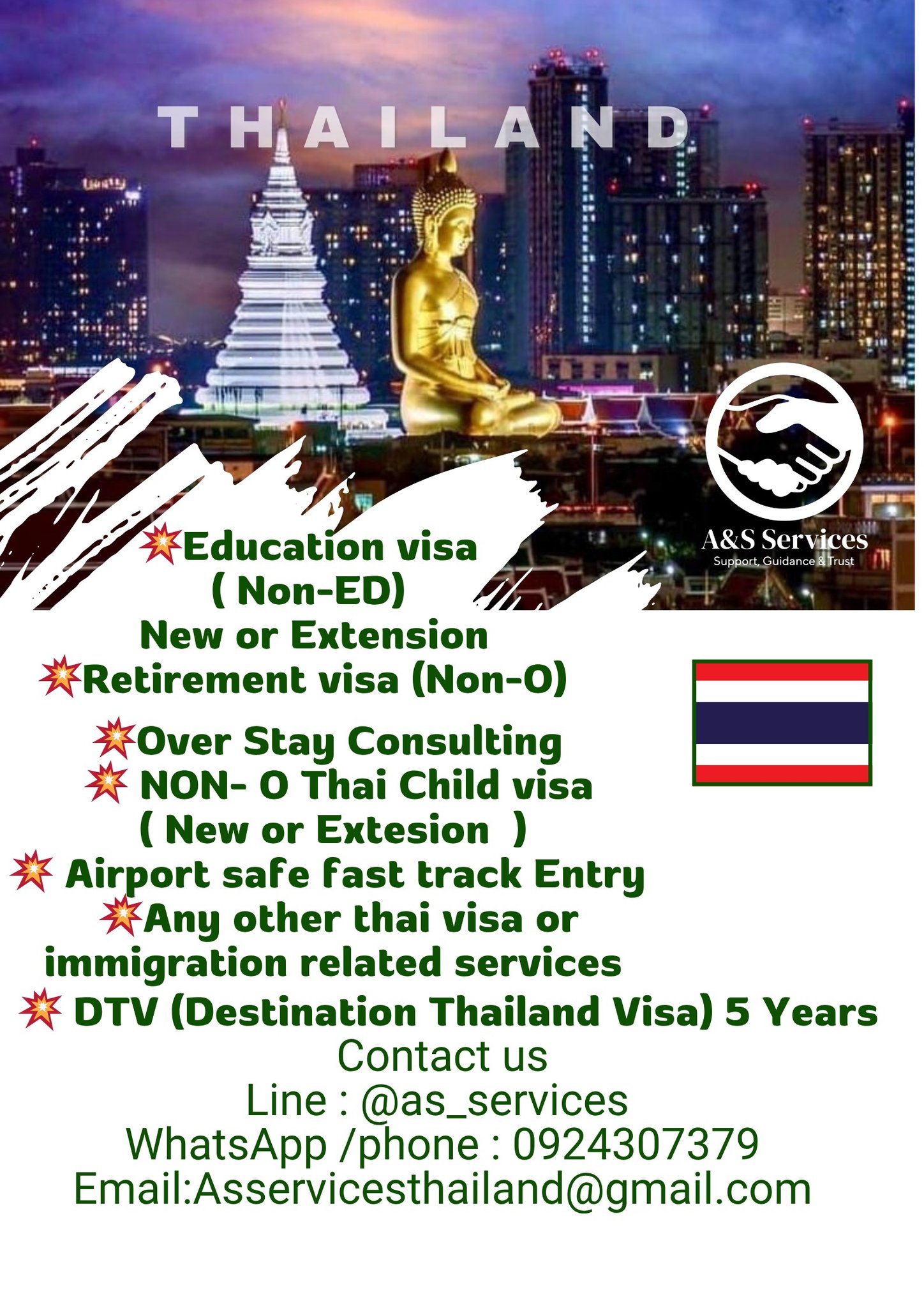 A&S Services Facebook ad: **Are you in Thailand or Your Home Country…