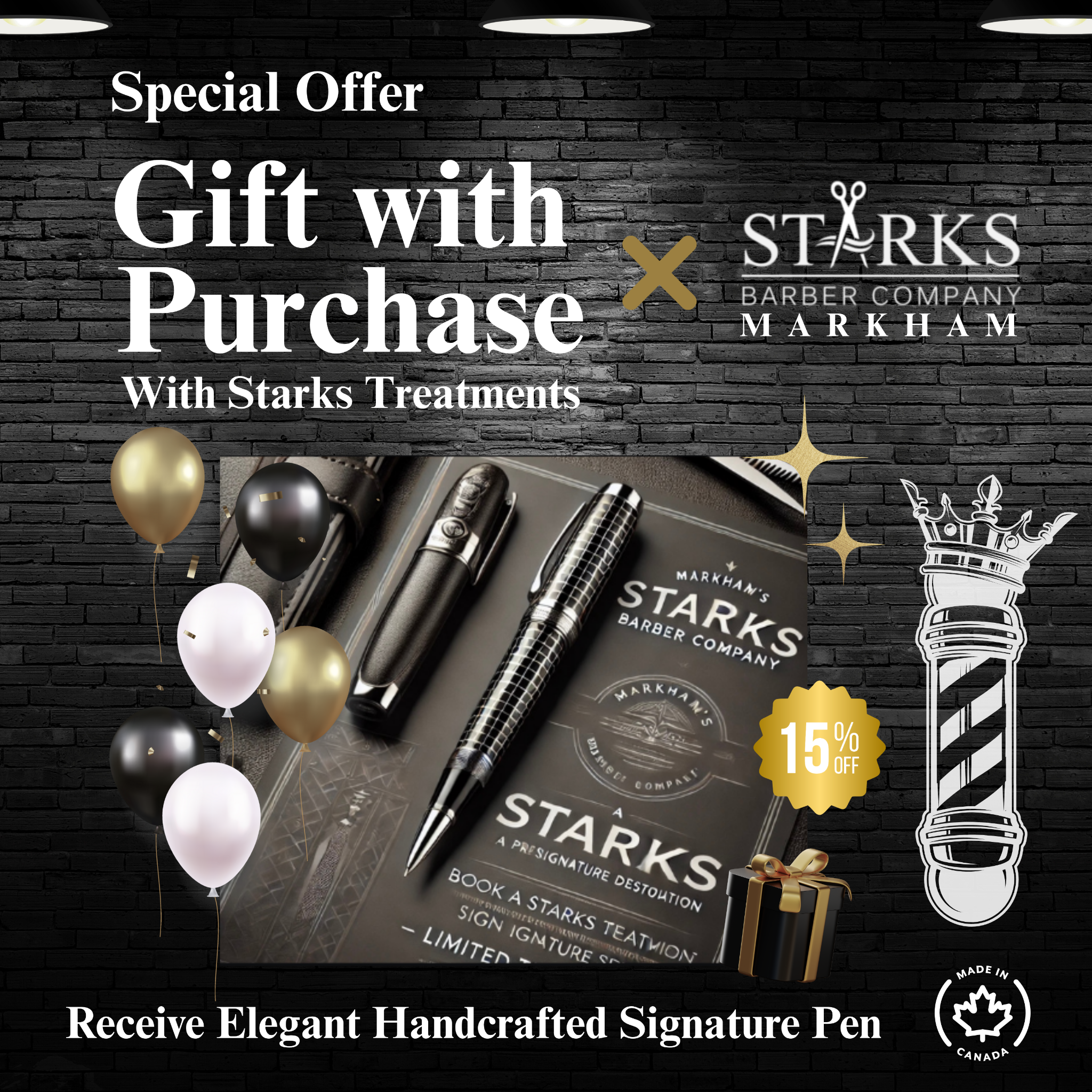 Starks Barber Company Markham Facebook ad: Men's Grooming 20% OFF STARKS TREATMENT
