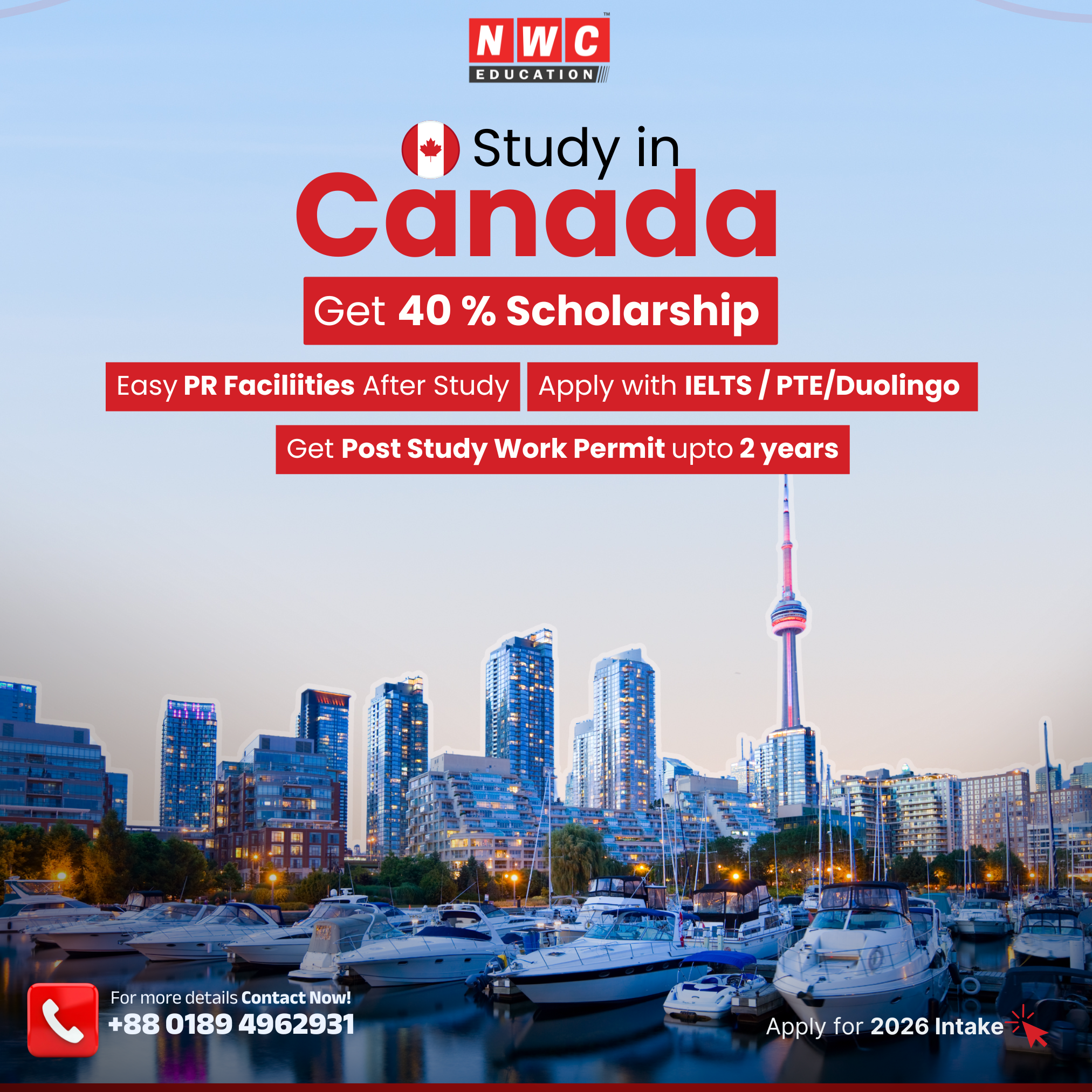 NWC Education Bangladesh Facebook ad: Get 40% Scholarship to Study in Canada