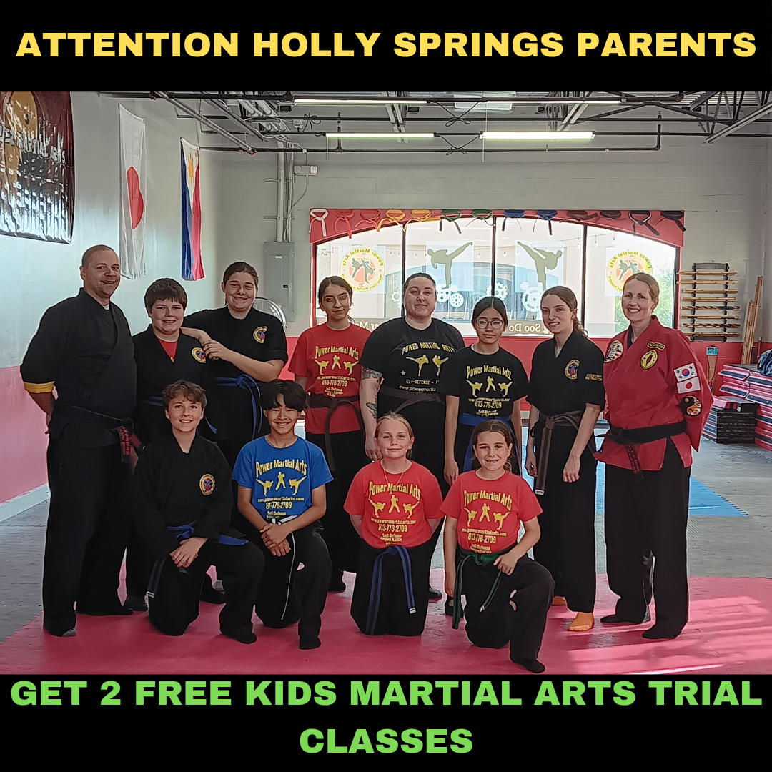 Power Martial Arts Holly Springs NC Facebook ad: Want FREE Two Kids Martial Arts Trial Class Pass?